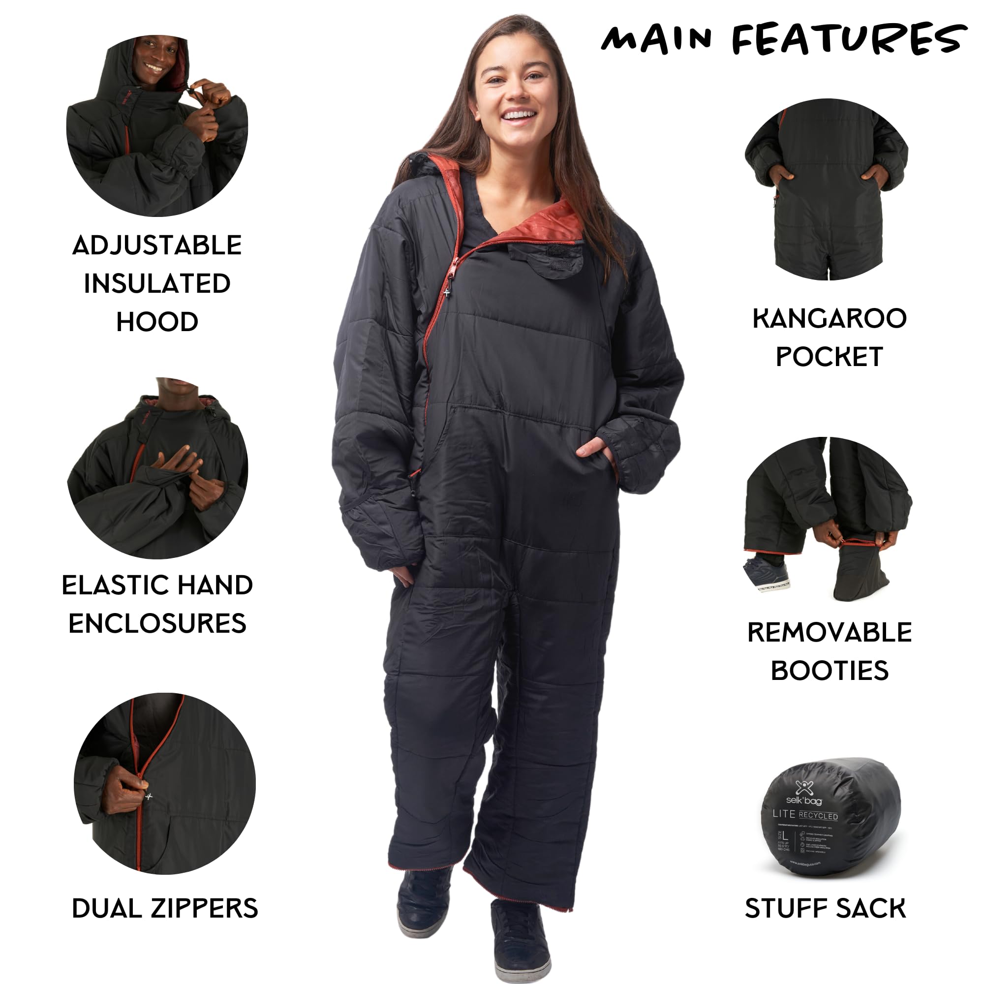 Selk'bag Lite Wearable Sleeping Bag - Lightweight Camping Sleeping Bag Suit for Outdoor & Indoor Use - Perfect for Hiking, Backpacking, Travel - Temperature Rating 48-55°F - Includes Stuff Sack - Ideal for Camping Trips, Backyard Sleepovers & Cold Weather Adventures