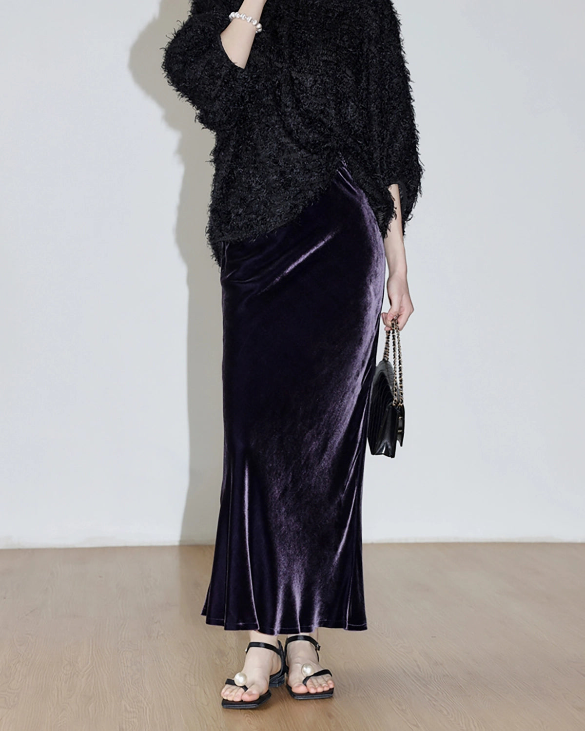 Luxury Silk Velvet Maxi Skirt with High Side Slit - Elegant Evening Dress for Women | Perfect for Parties, Weddings & Special Occasions