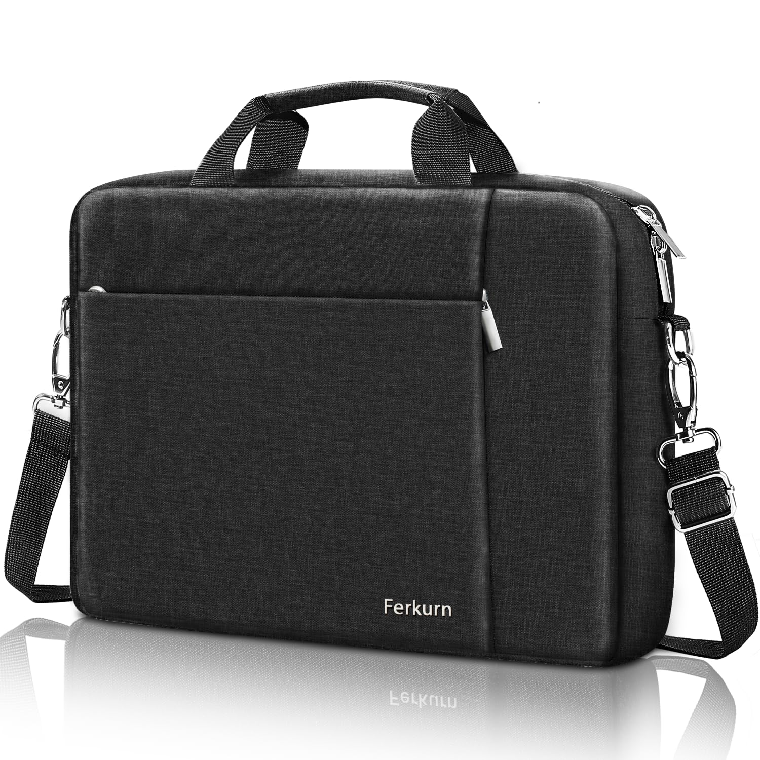 Ferkurn 14 15 15.6 Inch Laptop Bag for Women & Men - Waterproof Computer Briefcase Compatible with HP Pavilion, Dell Inspiron XPS, Lenovo ThinkPad, ASUS VivoBook, Acer Chromebook & More - Perfect for Work, School & Travel - Black Shoulder Messenger Bag
