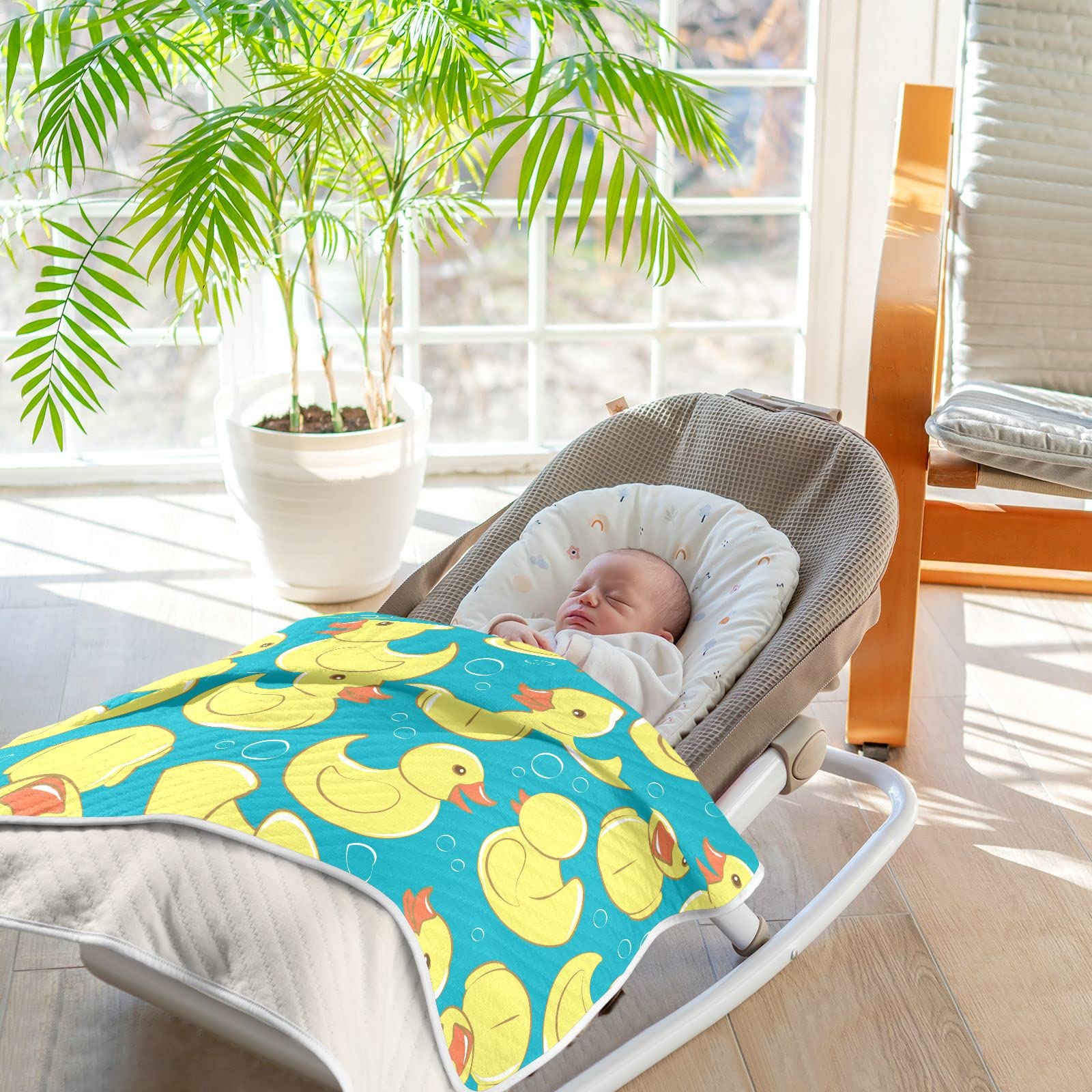 DOMIKING Yellow Rubber Duck Baby Blanket - Soft Cotton Quilted Crib Blanket for Boys & Girls, Unisex Newborn & Toddler | Perfect for Nursery, Sleep Time & Playtime