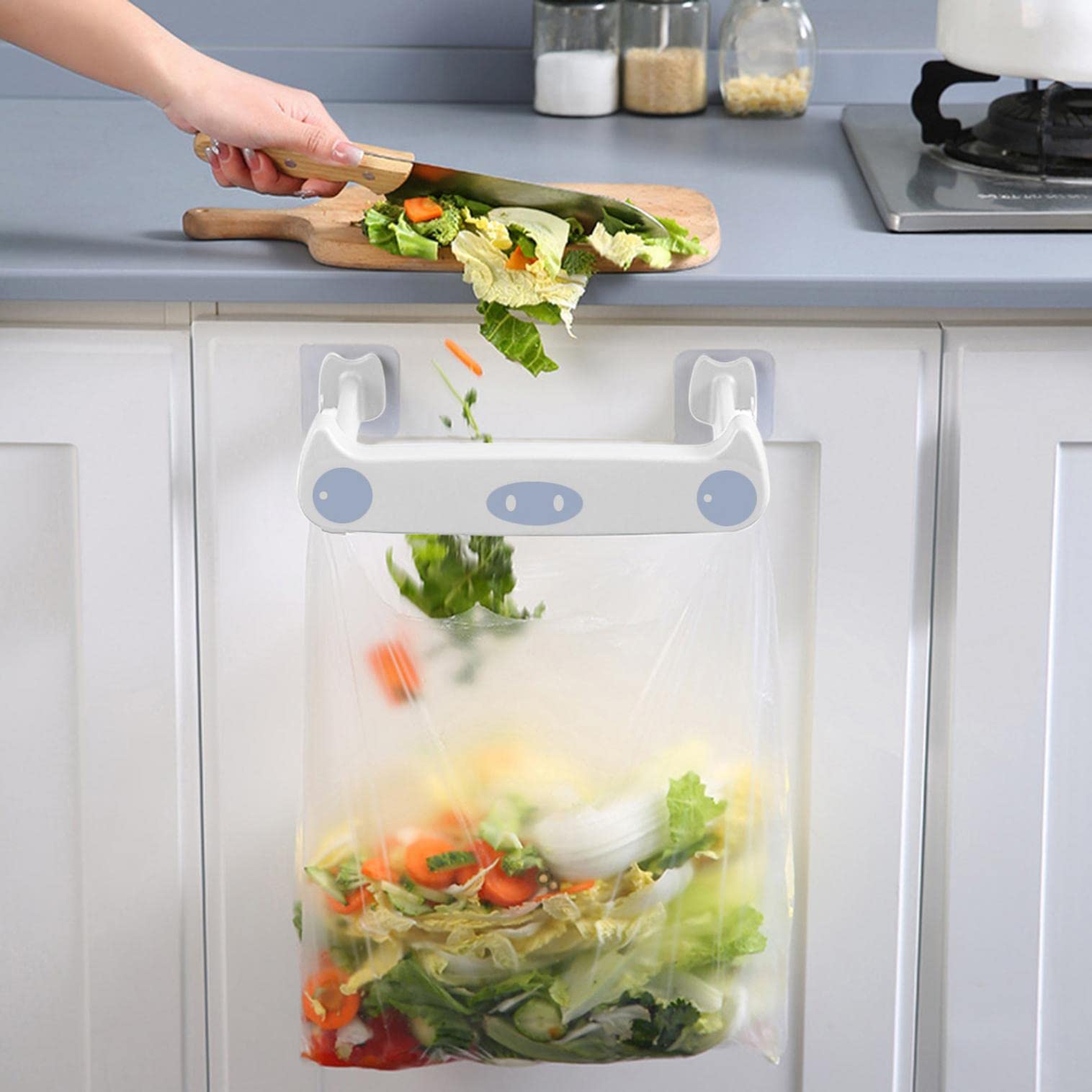 Over The Cabinet Plastic Trash Bag Holder - White Hanging Organizer for Kitchen, Bathroom, RV, Dorm & Office | Space-Saving Storage Solution for Small Spaces | Perfect for Waste Disposal & Recycling Bins