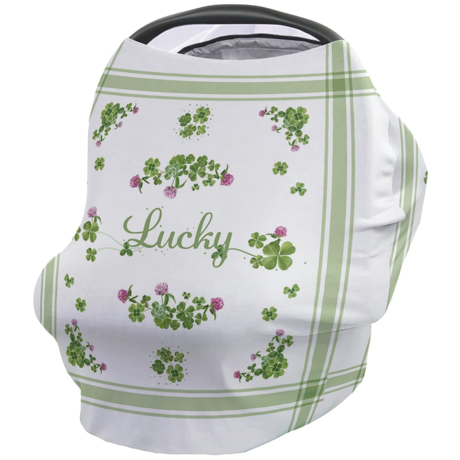 St. Patrick's Day Baby Car Seat Cover - Lucky Irish Clover Floral Waterprint Nursing Cover & Breastfeeding Scarf | Soft Stretchy Car Seat Canopy, Shopping Cart & Stroller Cover for Newborns | Perfect for Irish-Themed Outings & Baby Showers