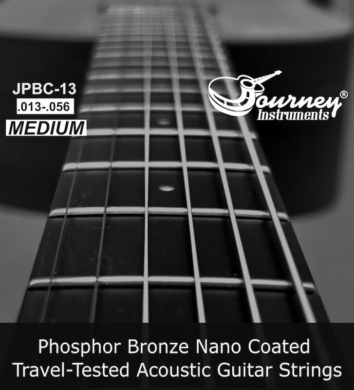 JPBM-13 Phosphor Bronze Nano Coated Acoustic Guitar Strings - High Tensile Yield Wire, Medium Gauge 13-56 - Perfect for Folk, Country & Live Performances