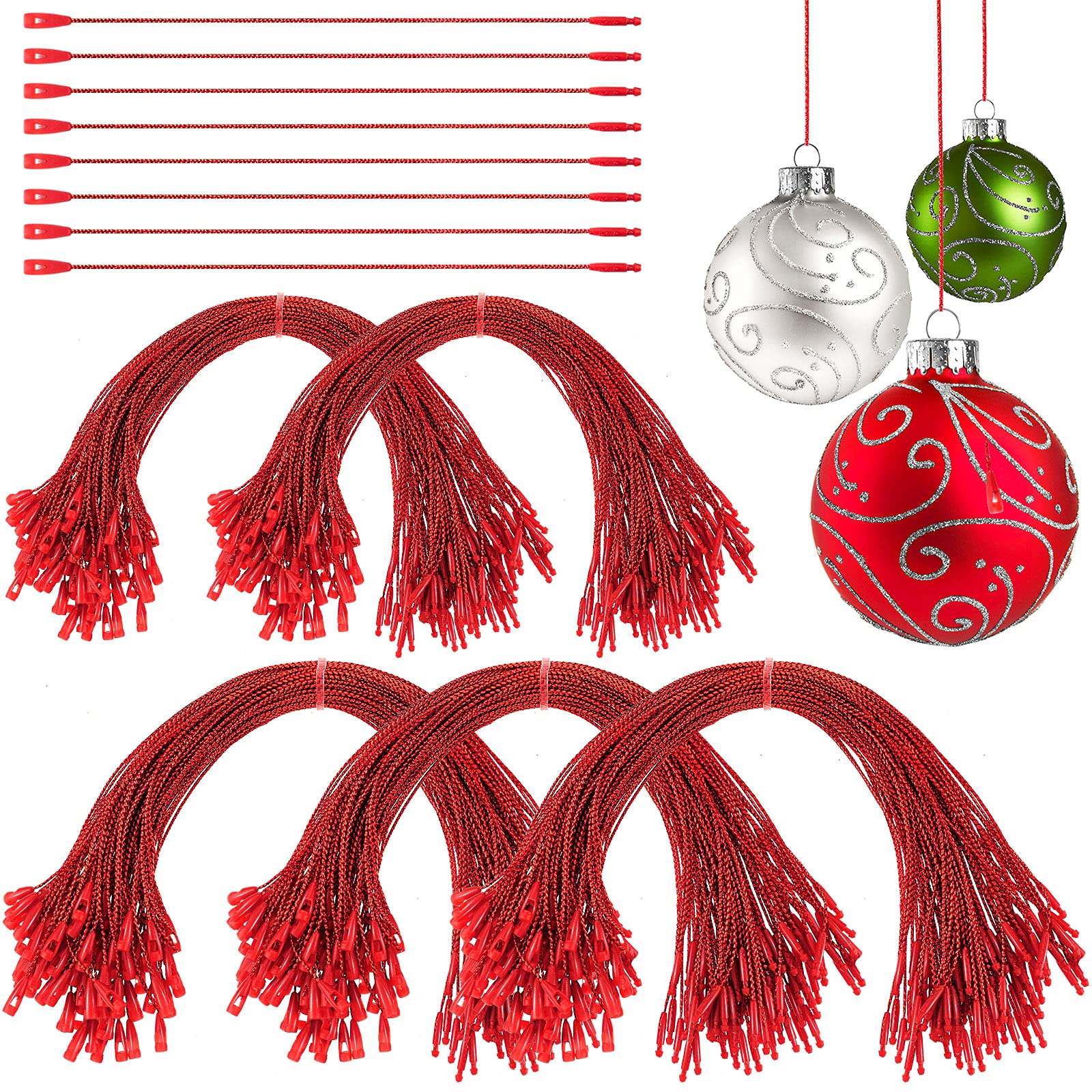 500-Piece Christmas Ornament Hangers - Locking Ropes & Fasteners for Tree Decorations, Gift Tags, Party Hanging Decor - Durable Polyester Hanging Ropes (Red) - Perfect for Holiday Parties, Home & Retail Displays