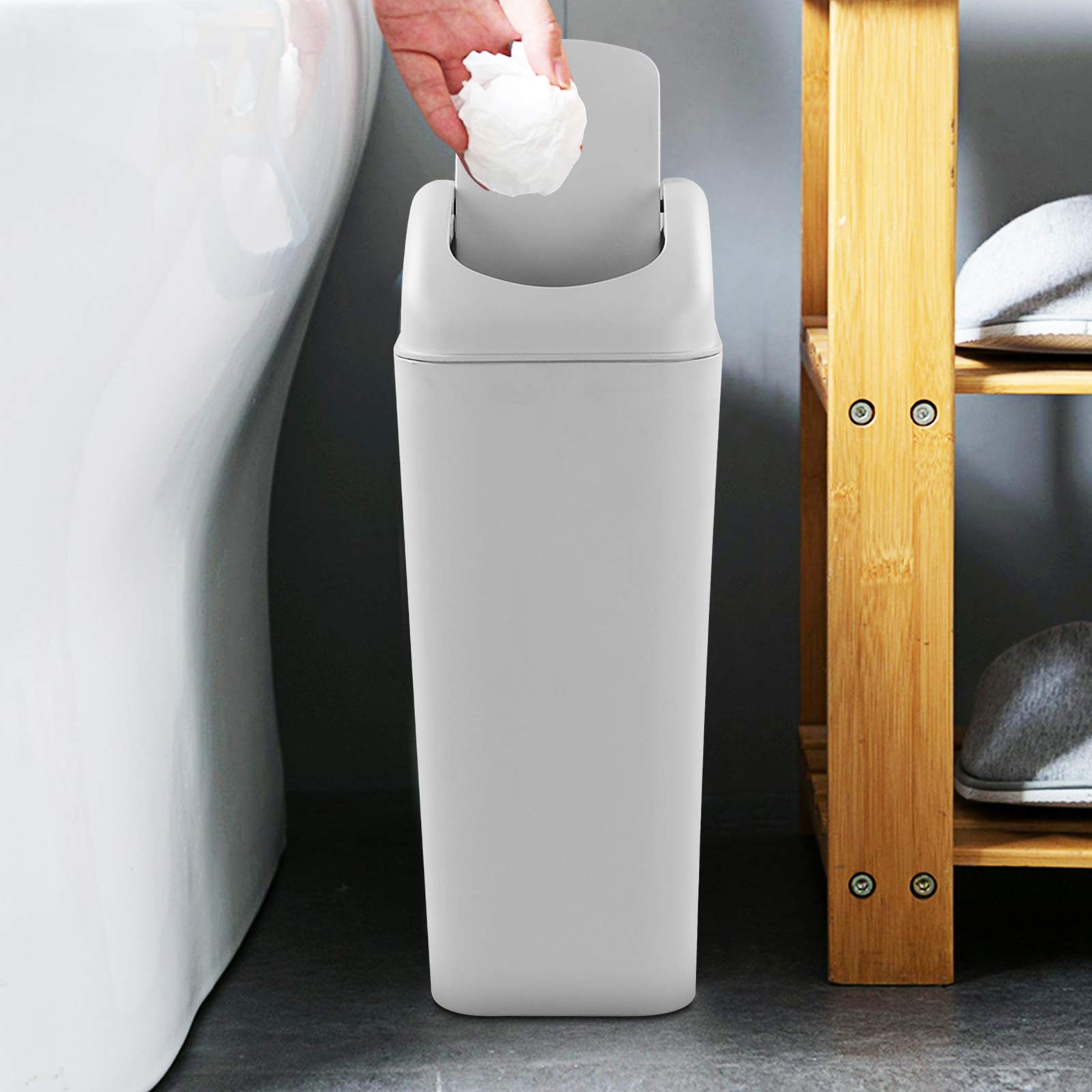 13.2L (3.5 Gallon) Heavy-Duty Plastic Trash Can with Lid - Grey Kitchen Garbage Bin for Home, Office, Bathroom & Outdoor Use - 1 Pack