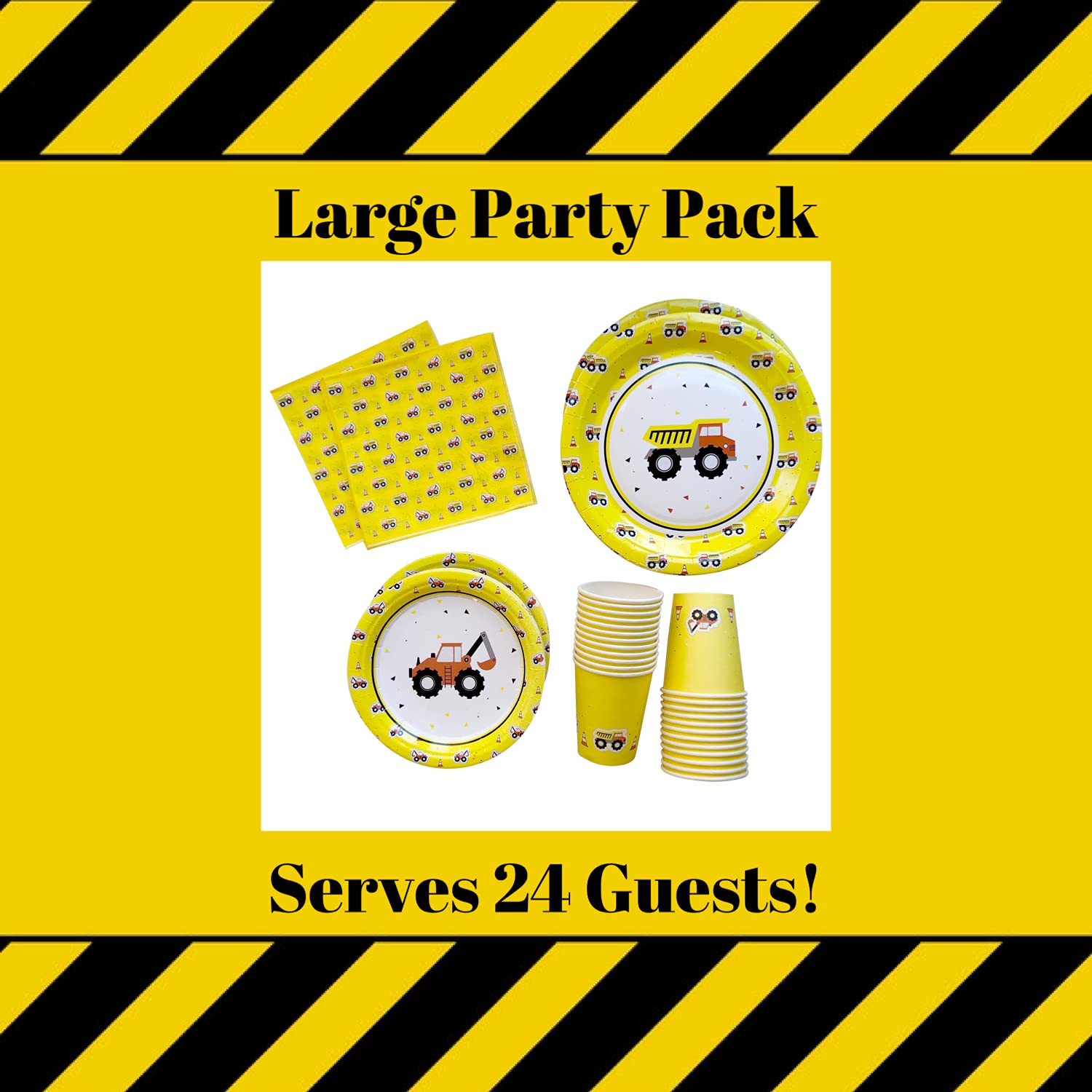 DK&Co. At Home Construction Birthday Party Supplies Plate Set - 24pc Toddler Utensils, Excavator & Construction Theme Party Plates for Kids, Perfect for Digger Themed Celebrations & Baby Shower Events