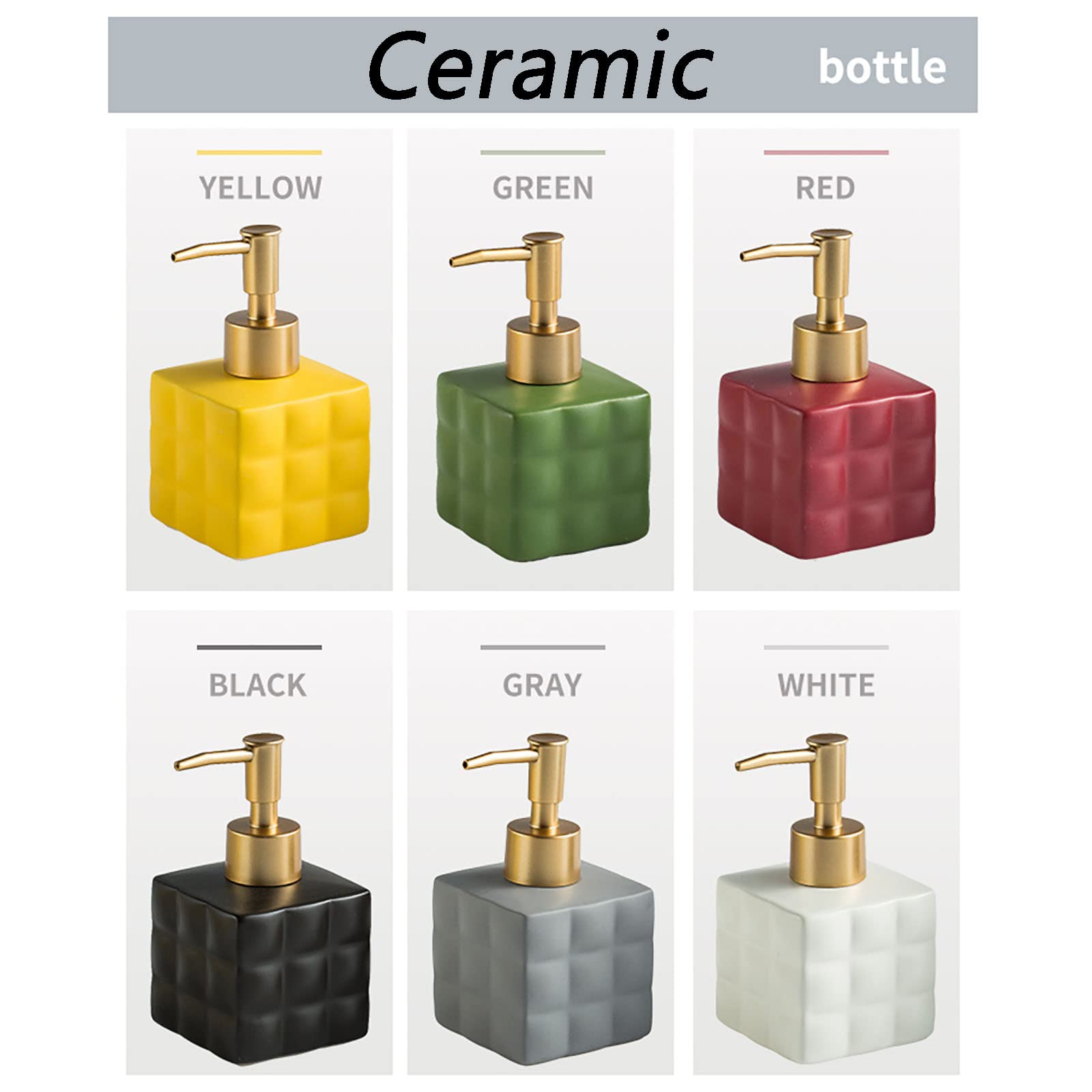 Ceramic Soap Dispenser for Hotel & Home - 220ML Empty Bottle for Hand Soap, Shampoo, Body Wash (7x7x13cm) - Perfect for Bathroom Countertop, Guest Rooms & Spa Decor