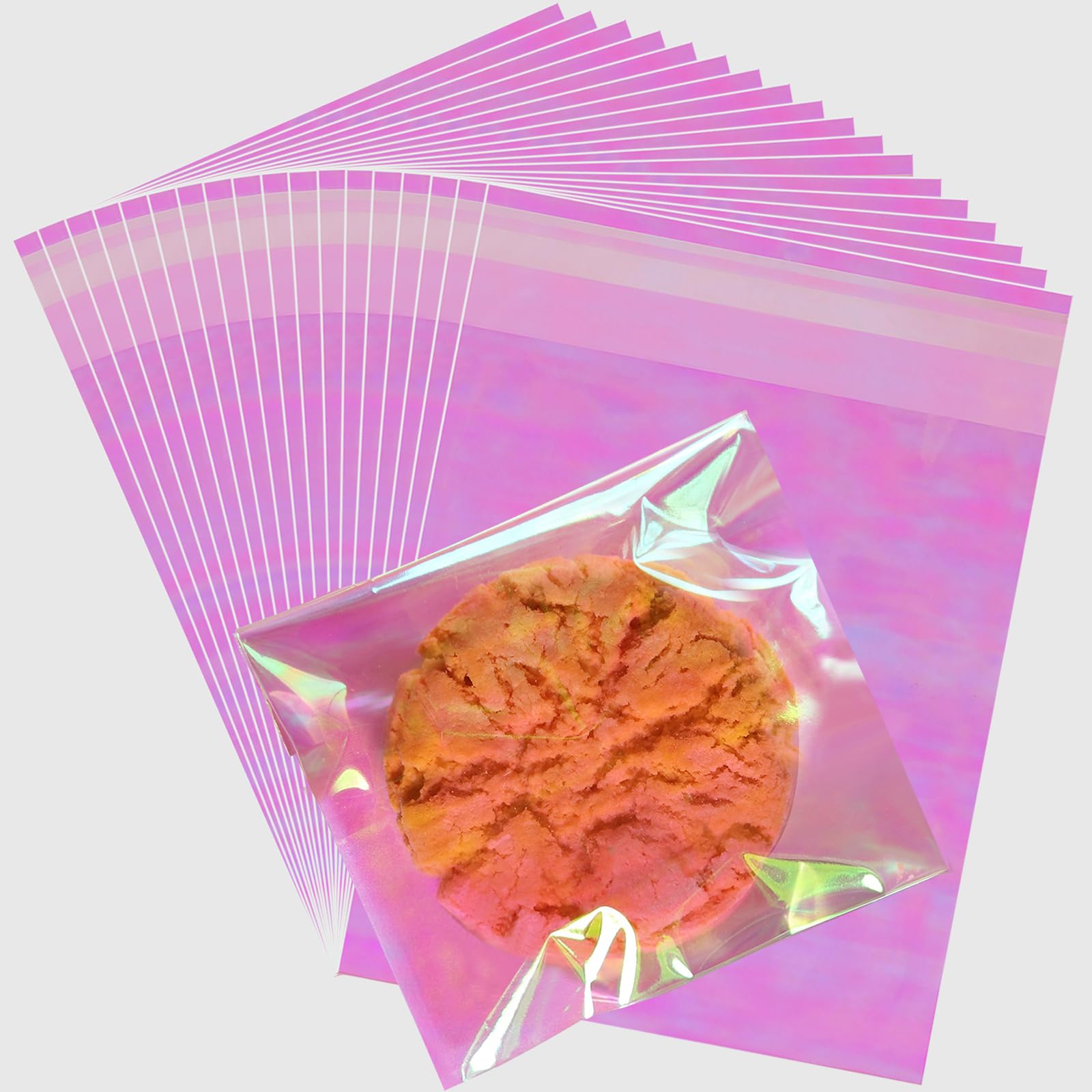 Self-Sealing Iridescent Cellophane Bags 5x6 Inches - 100 Pack Resealable Treat Bags for Cookies, Candies & Bakery Goods | Perfect for Gift Wrapping, Party Favors, Wedding Treats & Holiday Packaging