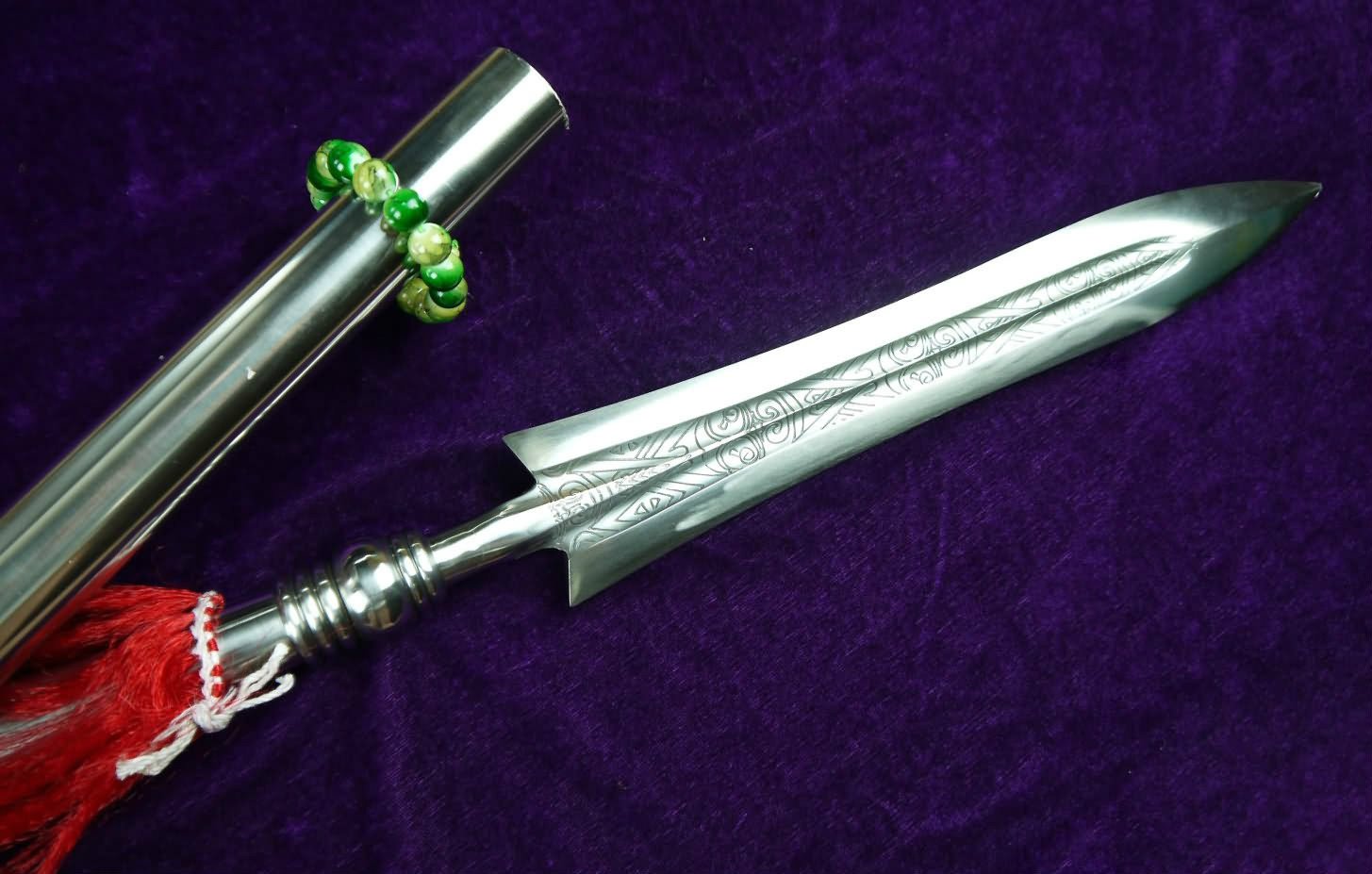 Handmade Stainless Steel Taiji Spear - Traditional Wushu Martial Arts Weapon with Carved Patterns & Detachable Steel Pipe - Perfect for Kung Fu Training, Tai Chi Practice & Martial Arts Performances