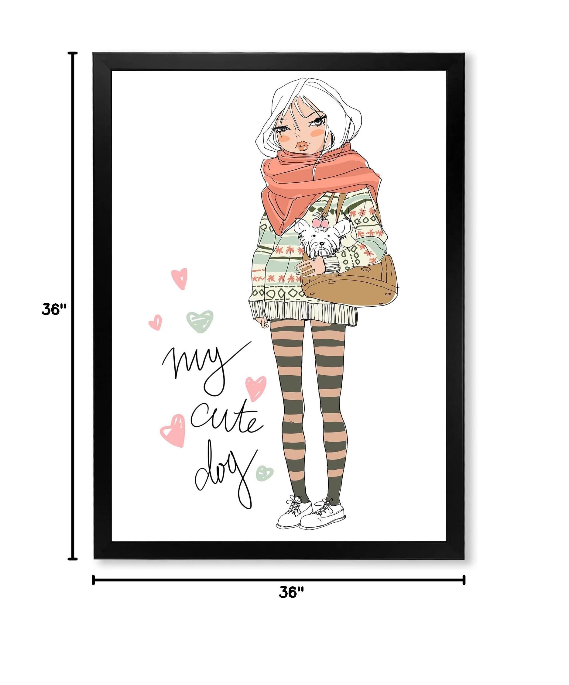 DesignQ Shabby Chic Framed Wall Art - Cute Girl with Dog Painting - Perfect for Nursery, Bedroom & Living Room Decor