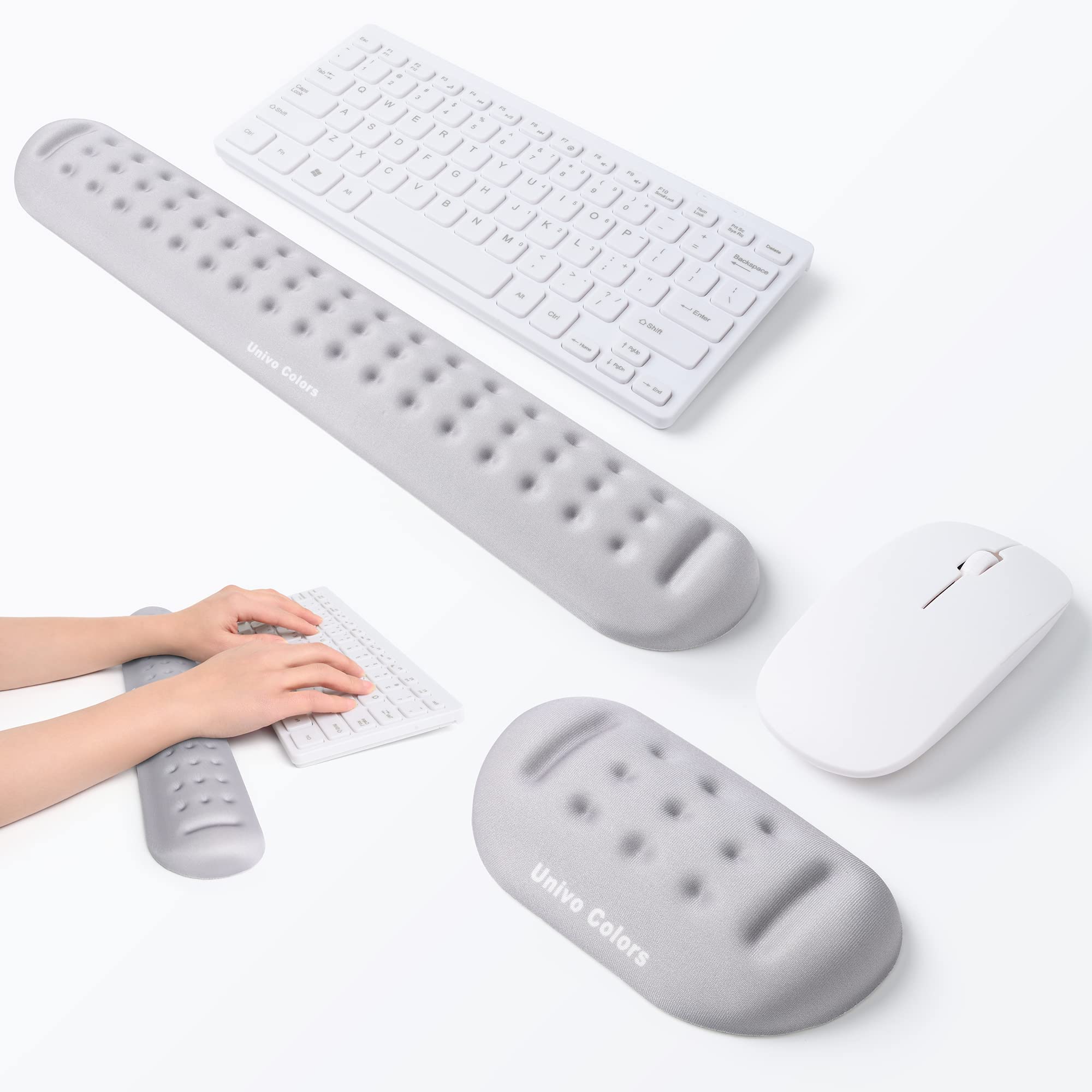 UnivoColors Gray Keyboard Wrist Rest and Mouse Pad Set - Memory Foam & Soft Gel Ergonomic Support for Computer, Laptop, Office & Gaming - Reduce Wrist Pain & Improve Comfort During Long Work Sessions