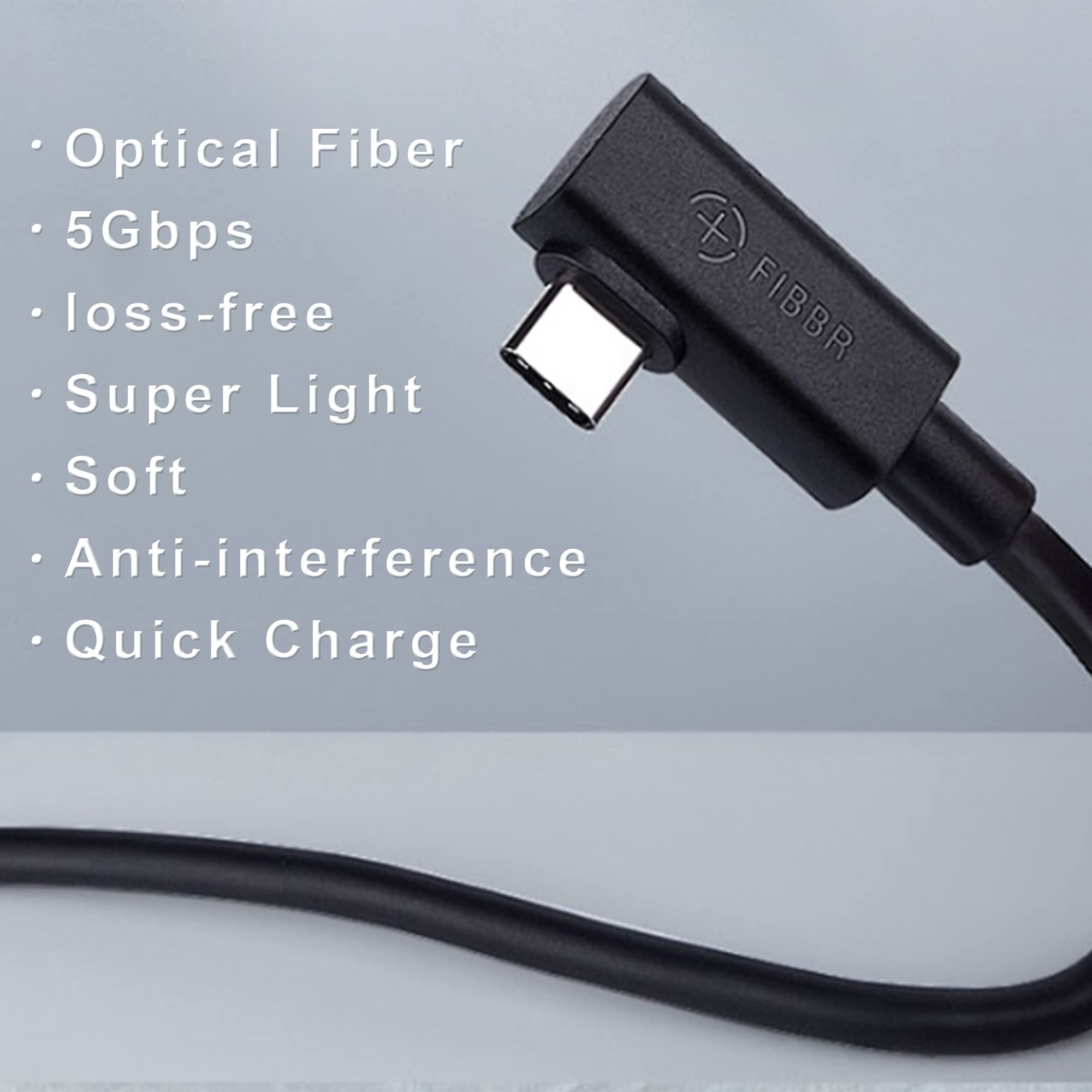 FIBBR Ultra Fiber Optic USB-C Cable 10ft - 5Gbps High Speed for Gaming & VR