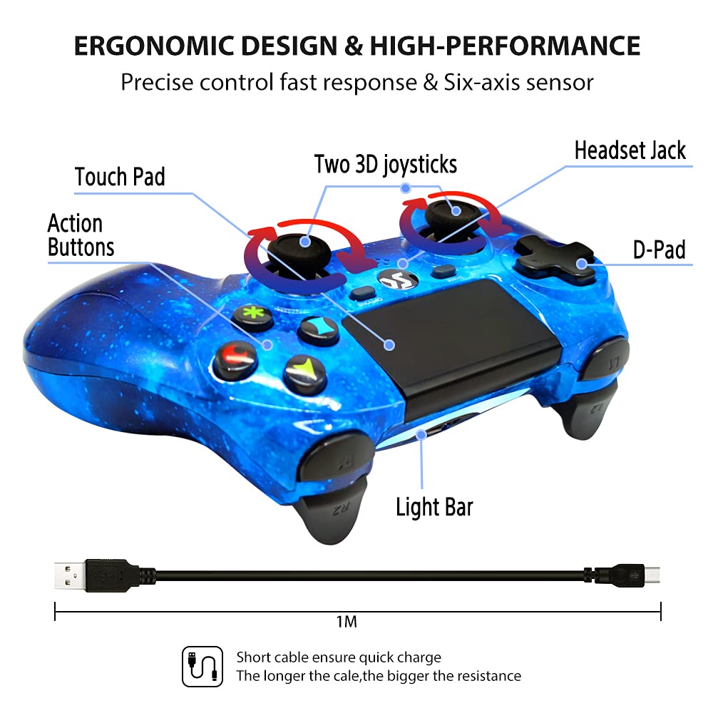 Wireless PS4 Controller 2 Pack - Compatible with Sony PlayStation 4/Slim/Pro, Dual Vibration, Motion Sensor, Touch Pad, Built-in Speaker & 3.5mm Audio Jack - Perfect for Gaming, Streaming & Multiplayer Sessions
