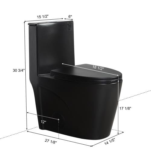 1.1/1.60 GPF Dual-Flush One-Piece Toilet - Water-Saving Elongated Comfort Height Floor-Mounted with Soft-Close Seat - 1000g MAP Flushing Score - Matte Black (23T01-MB-1) - Perfect for Modern Bathrooms & Water Conservation