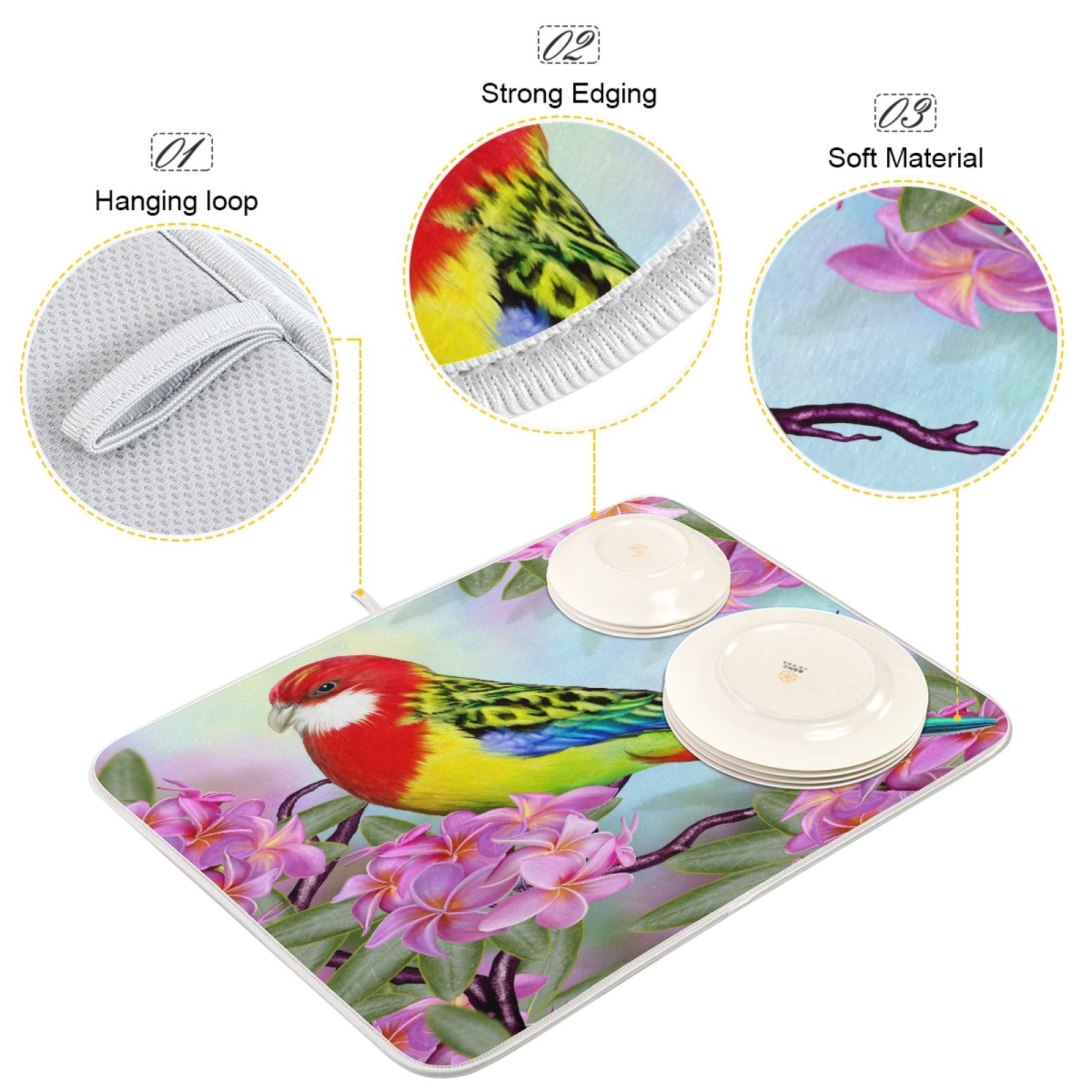 Floral Dish Drying Mat - Absorbent Microfiber for Kitchen Counter | Home Decor & Tableware Protection