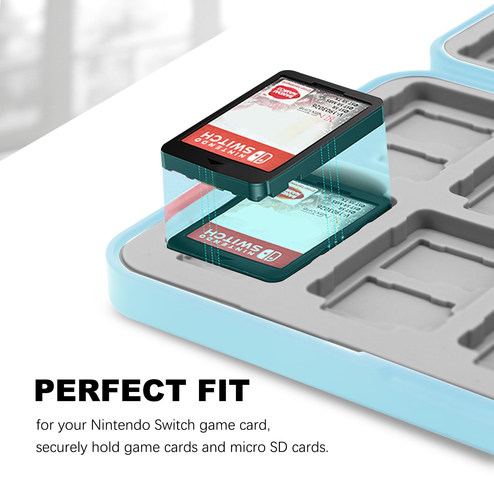 FYY Nintendo Switch Game Case Holder - 24 Game Card Slots Storage Organizer with Silicone Lining, Hard Protective Travel Case for Switch Cartridges (Light Blue) - Perfect for Travel, Gaming Parties & Switch Accessories Organization