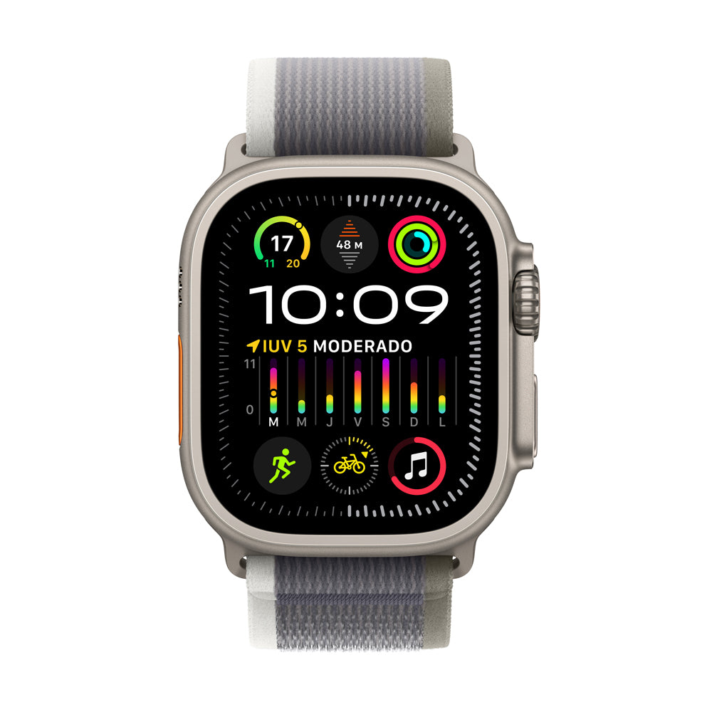 Apple Watch Ultra 2 GPS + Cellular 49mm Titanium Case with Green/Gray Trail Band (M/L Size) - Perfect for Outdoor Adventures, Fitness Tracking & Daily Wear