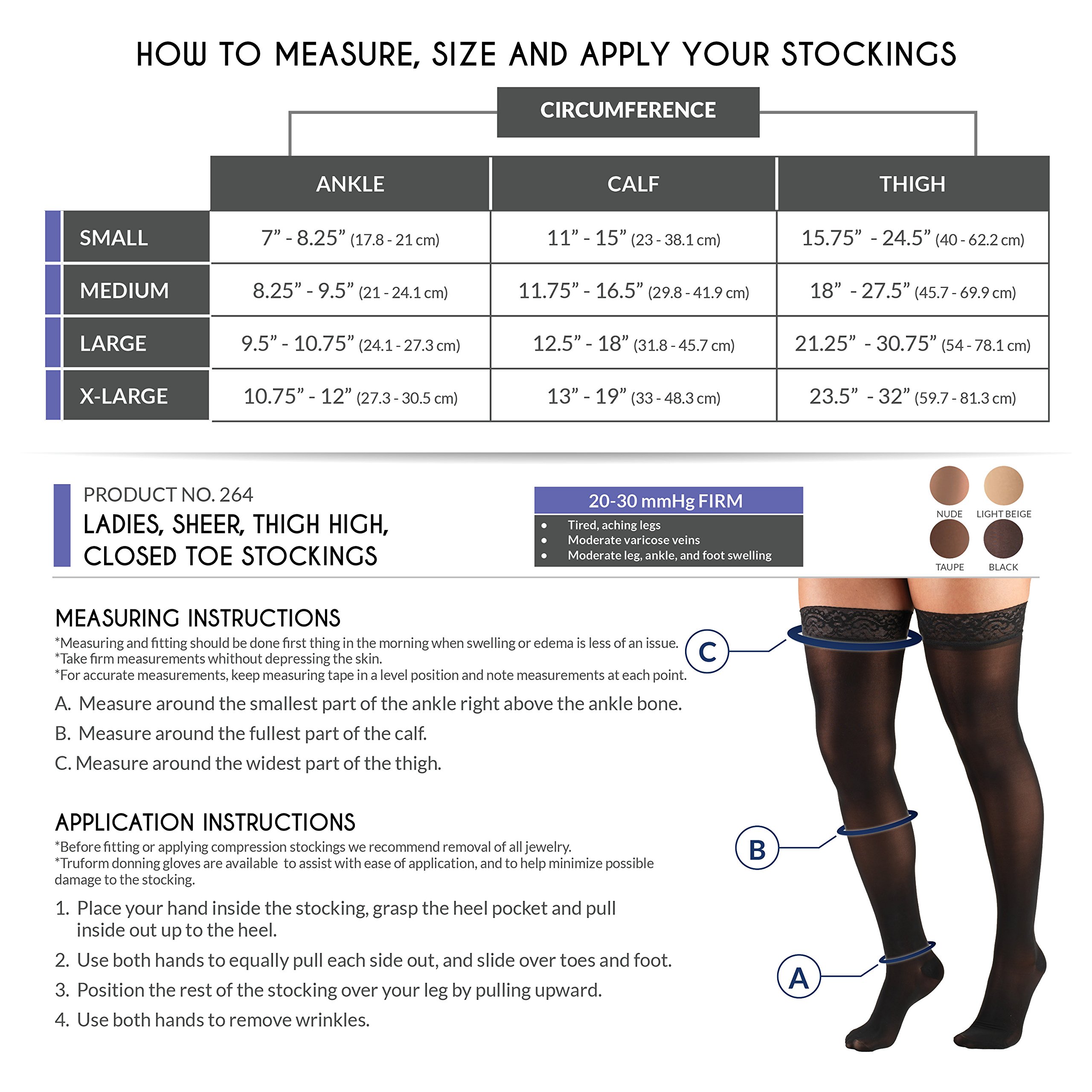 Truform Sheer Compression Stockings 20-30 mmHg - Women's Thigh High Support Stockings, 30 Denier Beige, Medium Size | Perfect for Varicose Veins Relief, Travel & Nursing Comfort