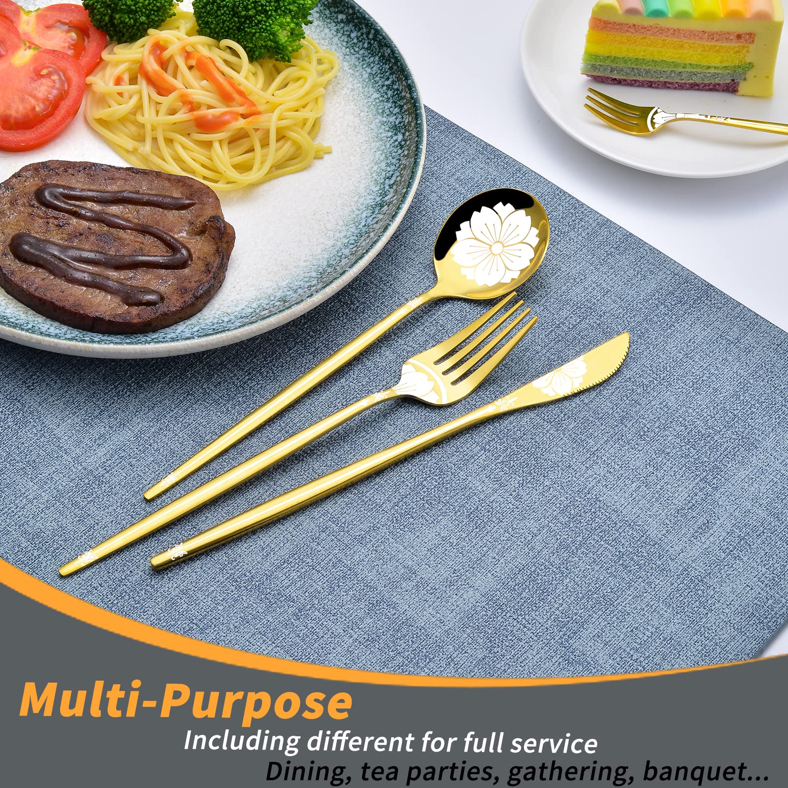 20-Piece Stainless Steel Gold Silverware Set with Elegant Pattern - Flatware Set for 4 People by LaienLife (Forks, Spoons, Teaspoon) - Mirror Polished, Dishwasher Safe - Perfect for Home Dining, Parties, and Kitchen Use