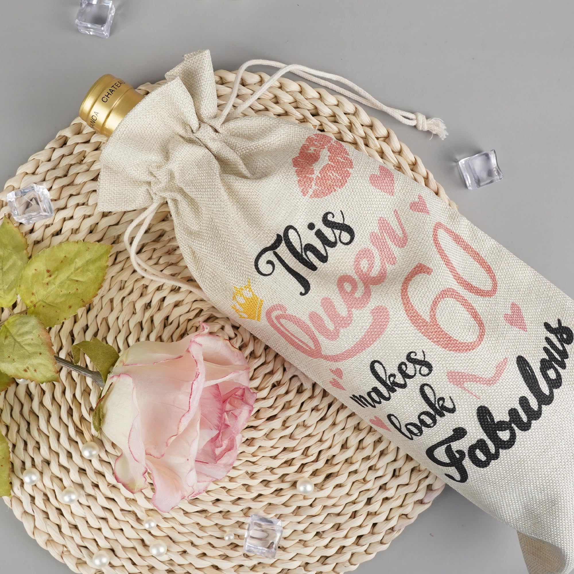 Funny 60th Birthday Wine Gift Bag - Reusable Drawstring Burlap Wine Bottle Holder for Women & Men | Perfect 60th Birthday Party Favors, Anniversary Gifts & Retirement Celebrations