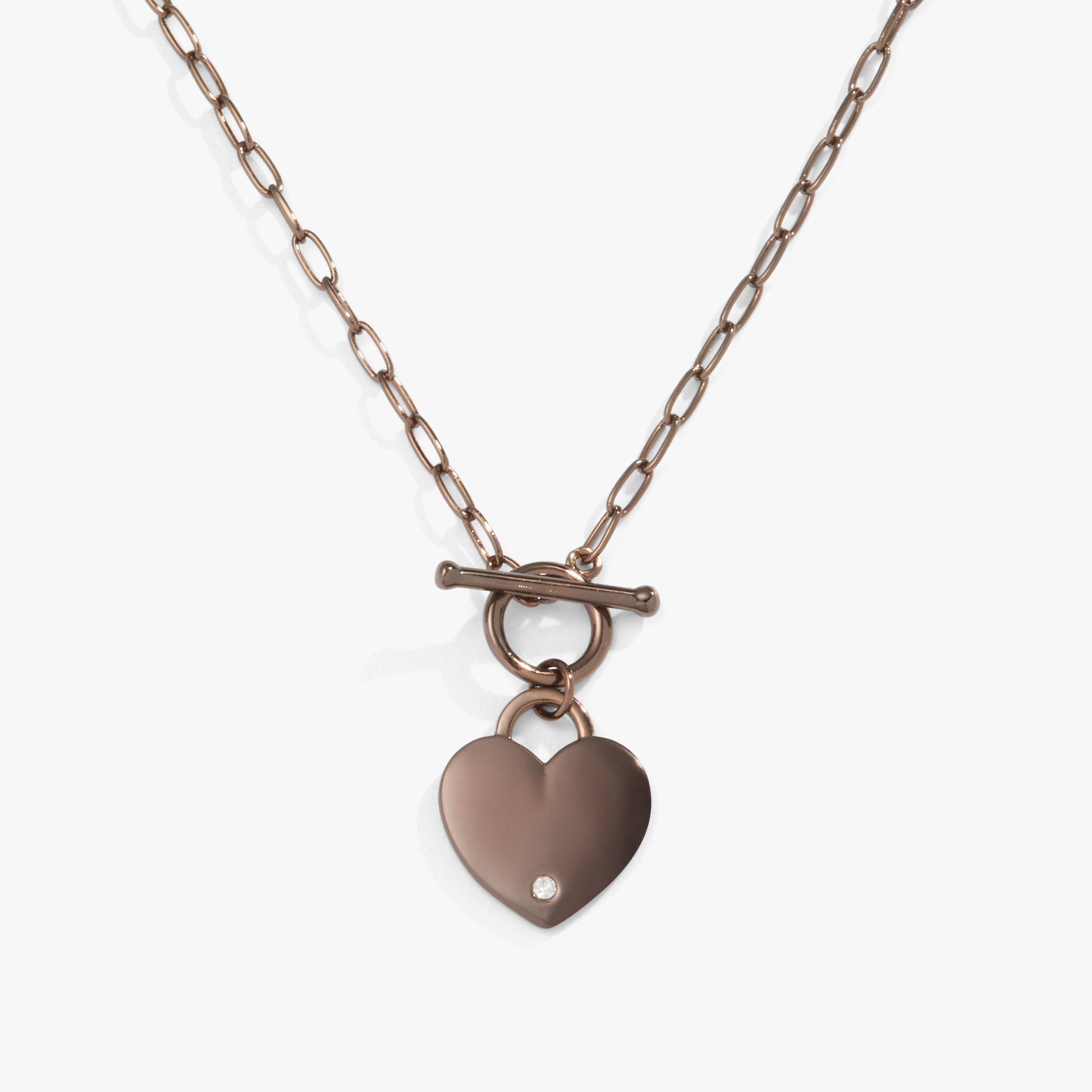 Heart Charm and Crystal Accent Toggle Necklace - Elegant Jewelry for Women, Perfect for Valentine's Day Gifts, Date Night & Special Occasions