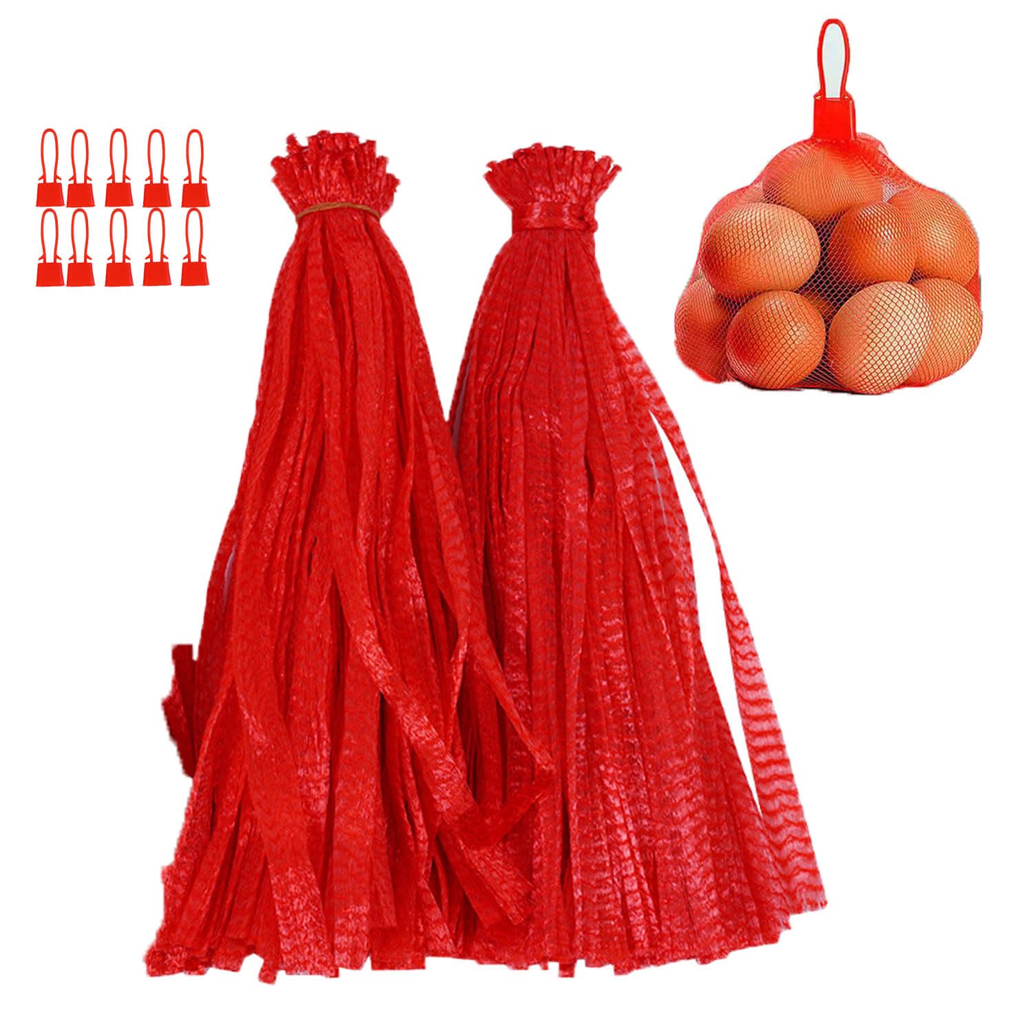 100Pcs Reusable Mesh Red Nylon Netting Bags - 20 Inch Washable Produce Storage Bags for Groceries, Fruits, Vegetables & Toys | Eco-Friendly Kitchen & Shopping Organizer