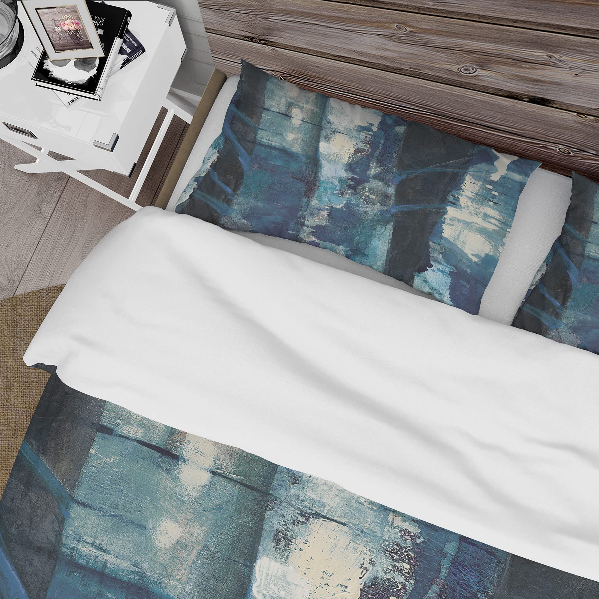 DesignQ Deep Woods Indigo Traditional Duvet Cover Set - King Size Blue Country Charm Bedding (3-Piece) | All-Season Comfort for Rustic, Farmhouse & Cozy Bedroom Decor