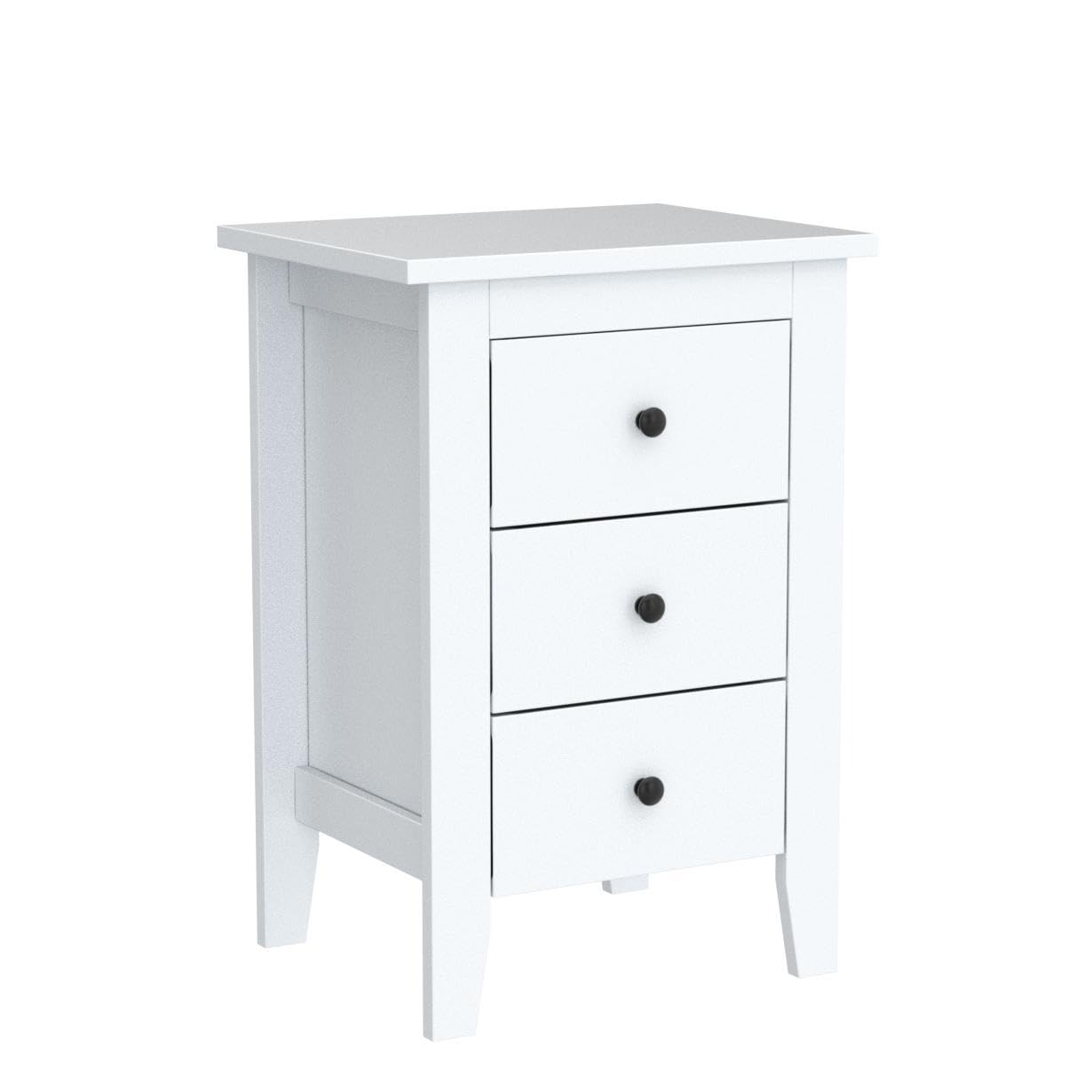 Safeplus 3-Drawer Nightstand - Solid Wood Side Table with Storage for Bedroom, Living Room & Office - White Finish, Compact & Stylish Accent Table for Small Spaces