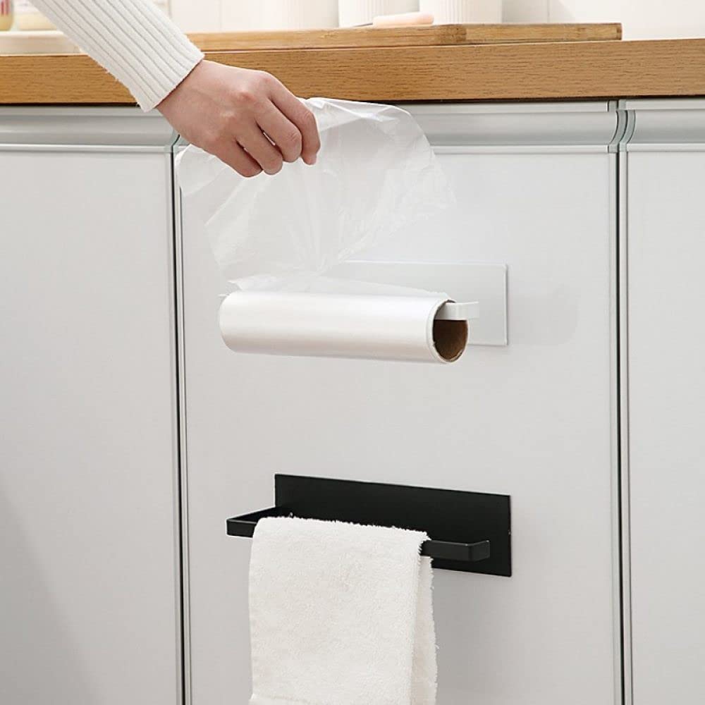 Non-Perforated Paper Towel Holder - Wall-Mounted Toilet Paper Hanger & Roll Holder with Self-Adhesive Shelf - White Bathroom Organizer for Fresh Film Storage (1 Pack) - Perfect for Small Spaces, RVs, and Compact Bathrooms