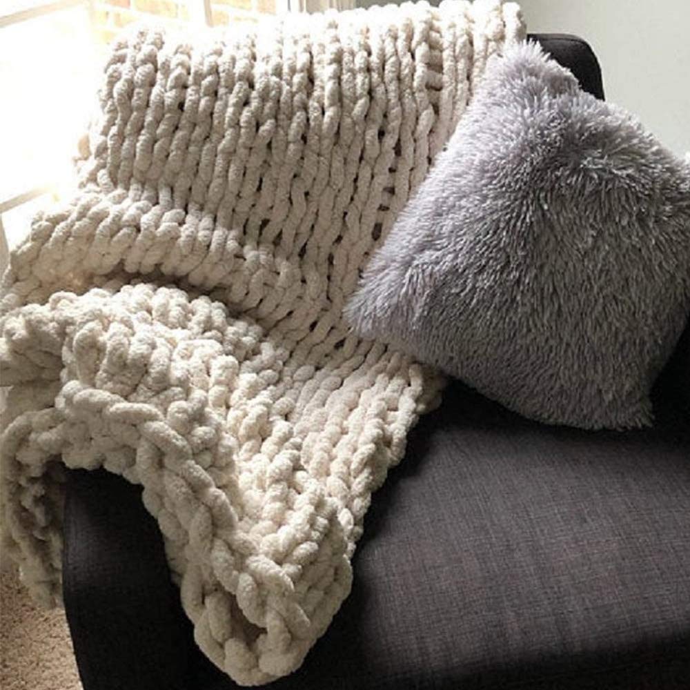 Handmade Soft Knitted Weighted Blanket - Chunky Chenille Throw Blanket for Bed, Sofa & Chair - Cozy Braided Home Decor (Beige, 150x180cm) - Perfect for Stress Relief, Anxiety Comfort & Better Sleep