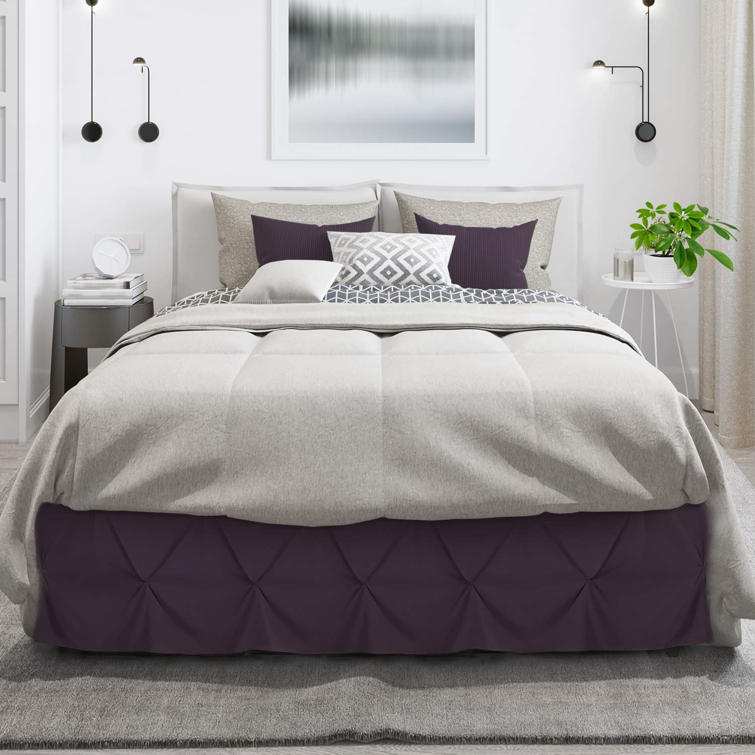 Premium Purple Pinch Pleat Queen Bed Skirt - 14 Inch Drop Hotel Quality Microfiber Bedskirt for Queen Size Beds | Perfect for Home Decor, Guest Rooms & Luxury Bedroom Styling