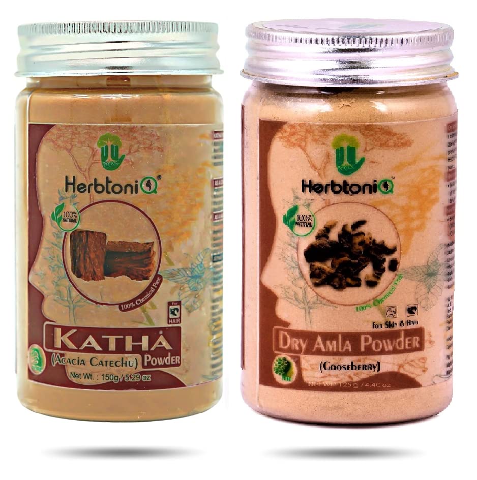 HerbtoniQ 100% Natural Katha & Dry Amla Powder - Ayurvedic Hair Treatment for Dandruff, Frizzy & Damaged Hair - Intensive Hair Care Pack (275g) - Perfect for Scalp Treatment & Daily Hair Nourishment at Home