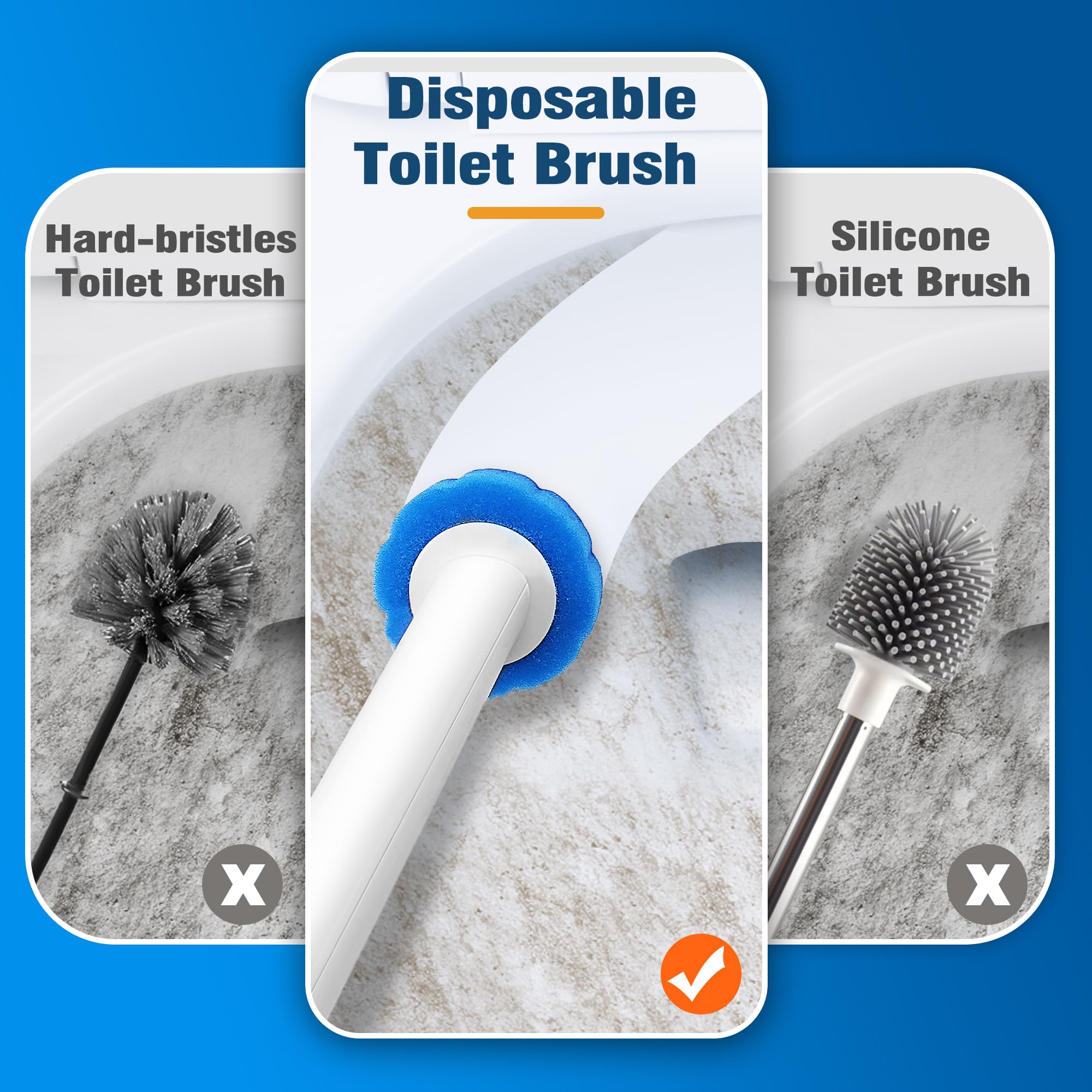 Disposable Toilet Brush with Tweezers - 42PC Refills for Bathroom Cleaning | Sink, Bathtub, Drain Care