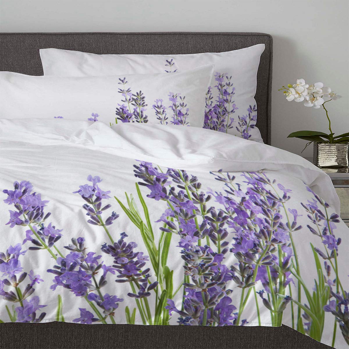 Lavender Flower Queen Duvet Cover Set - Soft Burlap Texture Purple Comforter Cover with 2 Pillowcases for Teens, Kids & Adults | Cozy Bedroom Decor for Master Bedroom, Guest Room & Dorm