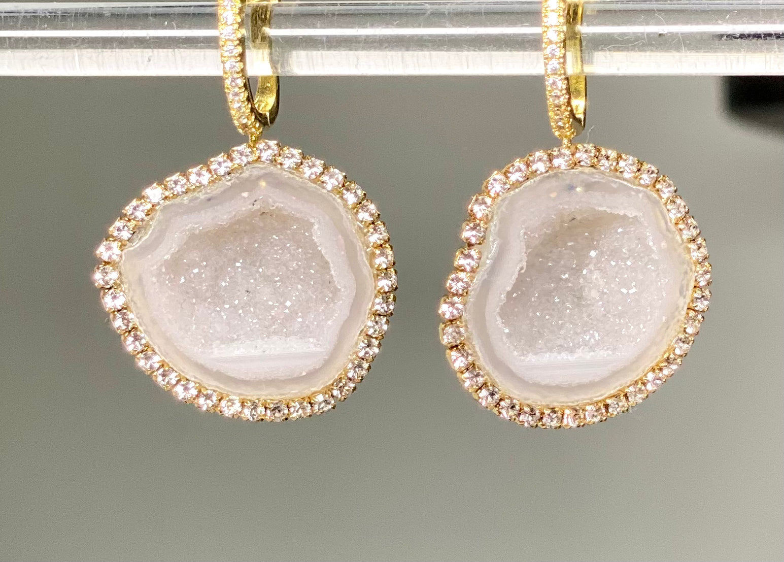 Ivory White Tabasco Geode Earrings - Diamond Style Dangle Earrings for Women | Handmade Gemstone Jewelry | Perfect for Parties, Weddings & Special Occasions
