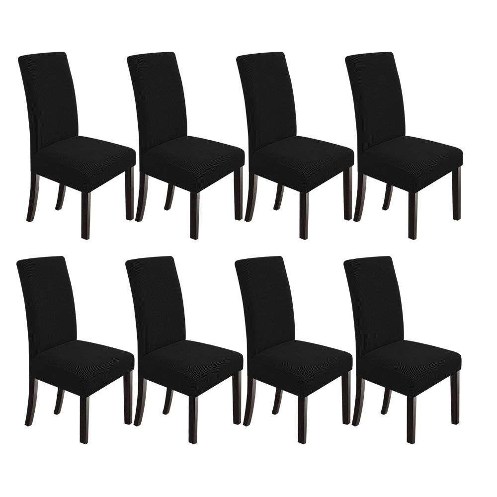 Northern Brothers Stretch Dining Chair Slipcovers - Set of 8 Black Parsons Chair Covers for Dining Room Furniture | Washable Fabric Protectors for Home, Restaurant & Office Use