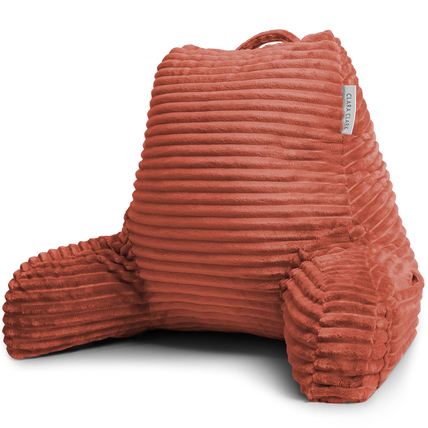 Clara Clark Reading Pillow for Adults - Plush Back Support Pillow with Arms & Pockets for Sitting Up in Bed, Sofa or Floor - Shredded Foam Bed Rest Pillow Perfect for Reading, Watching TV & Relaxing