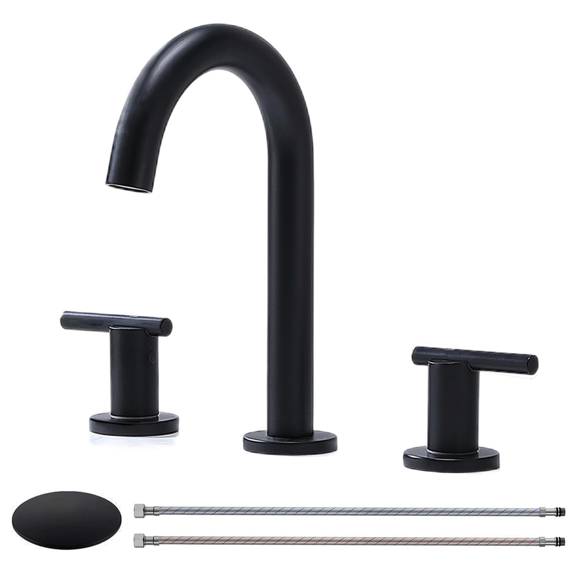 VAPSINT 8 Inch Widespread Matte Black Bathroom Faucet - 3 Hole Installation with Pop Up Drain & Water Supply Lines - 2 Handle Black Vanity Faucet for Bathroom Sink - Perfect for Modern Home, Hotel, and Commercial Use