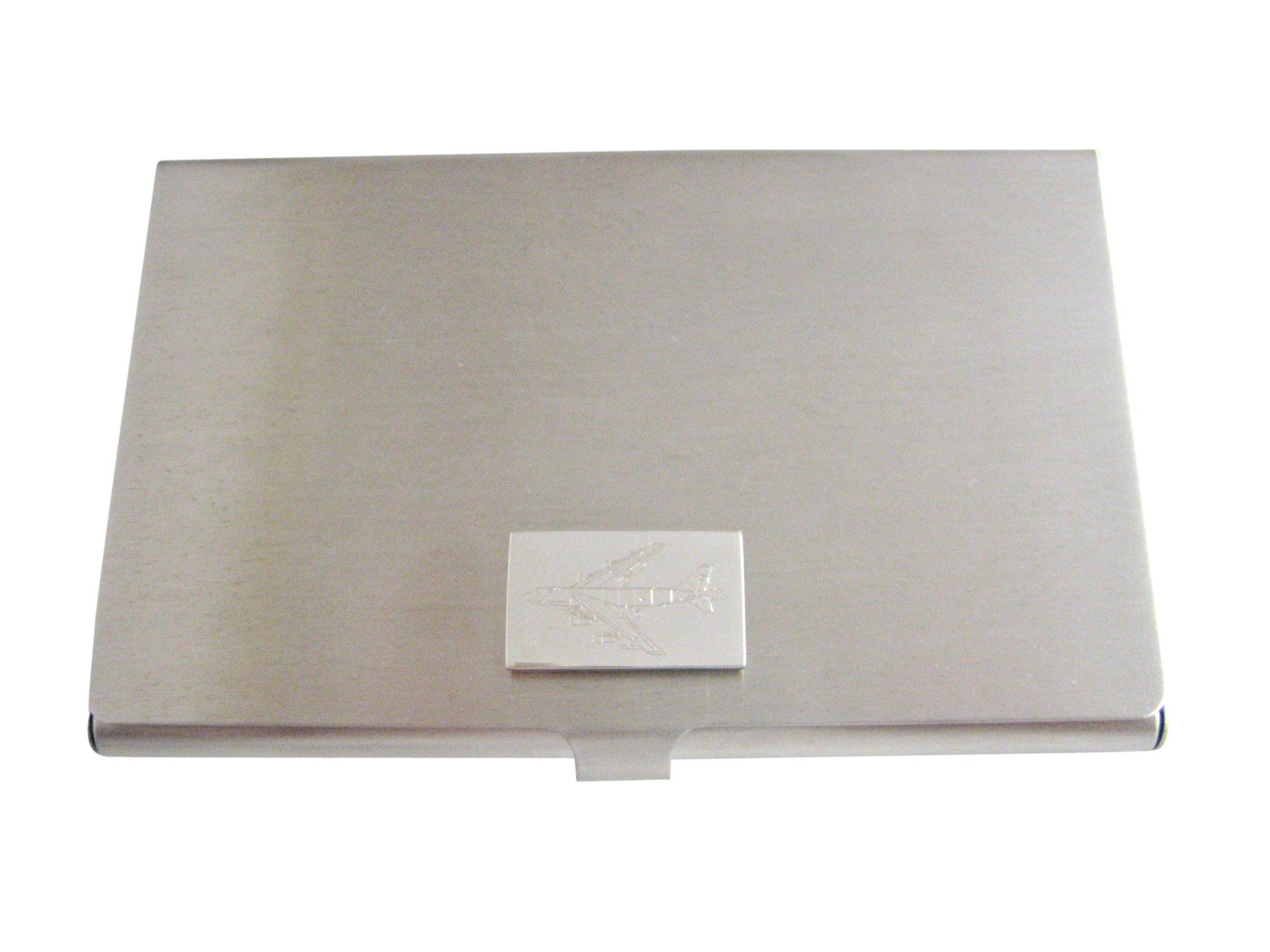 Vintage Silver-Toned Airplane Etched Business Card Holder - Elegant Office Desk Accessory for Professionals & Aviation Enthusiasts | Perfect for Corporate Gifts, Business Meetings & Travel Lovers