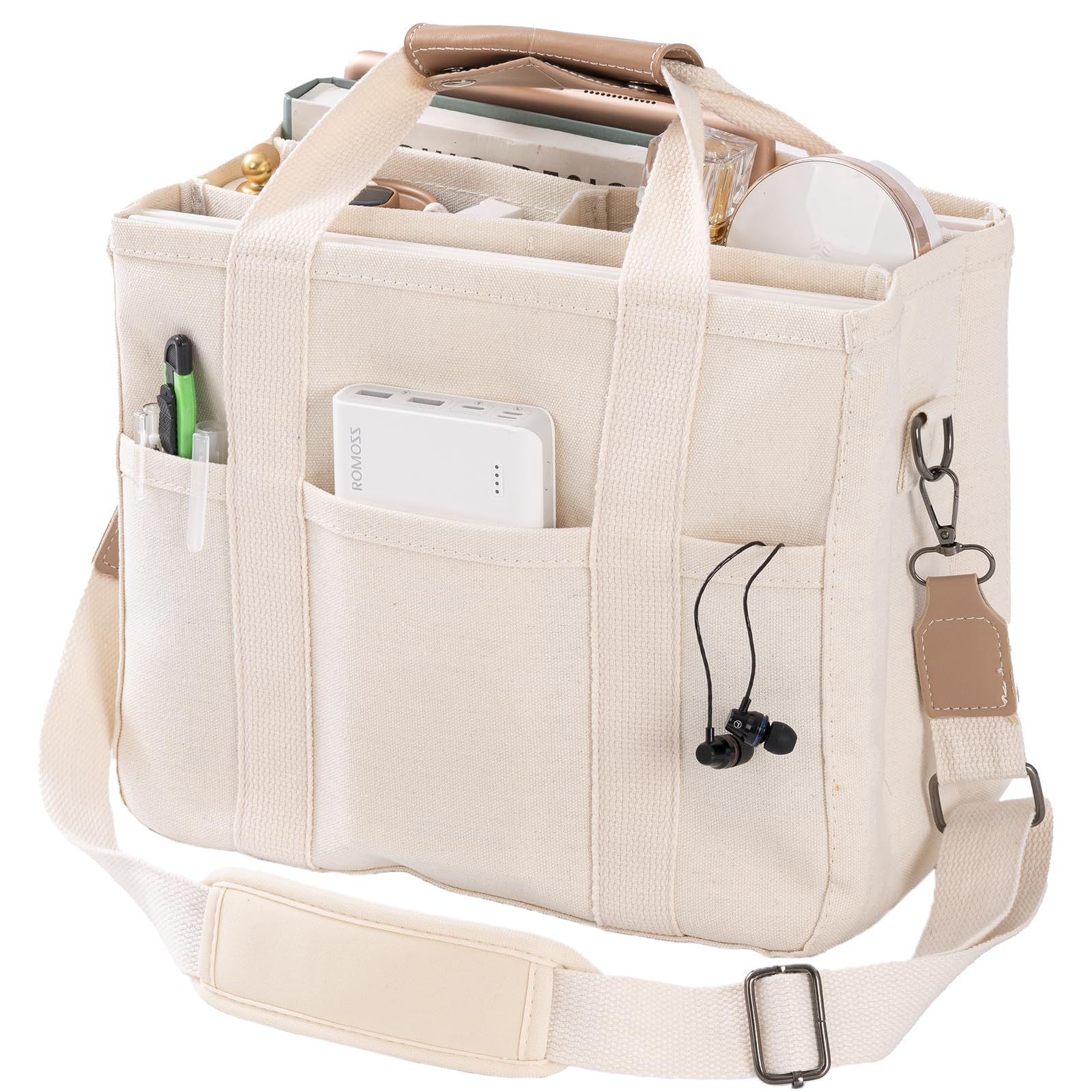 Stylish Canvas Tote Bag for Women with Multiple Pockets & Compartments - Durable Crossbody Shoulder Handbag for Work, Travel & Shopping | Perfect Everyday Carryall Organizer