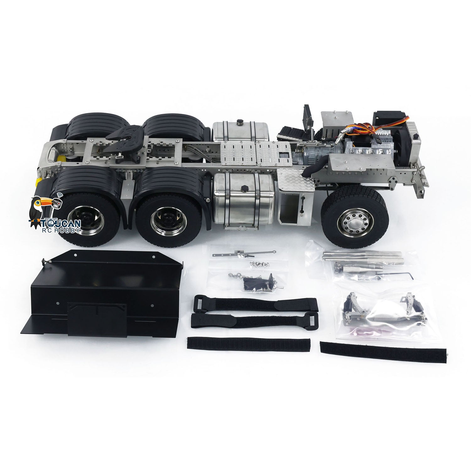 1/14 Scale 770S RC Tractor Truck Metal 6x6 Chassis Kit with 3-Speed Transmission, Light & Sound System, Liftable Rear Axle - Unpainted DIY Assembly for Off-Road Racing & Heavy Duty Simulation