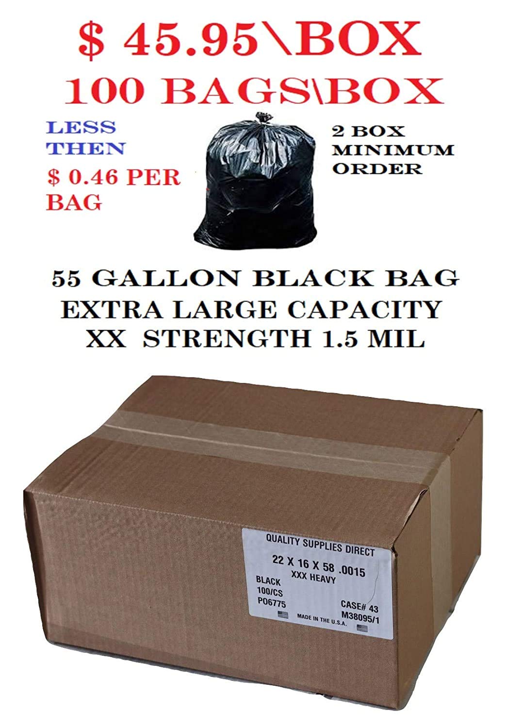 55-60 Gallon Heavy Duty Trash Bags (100 Count) - 38