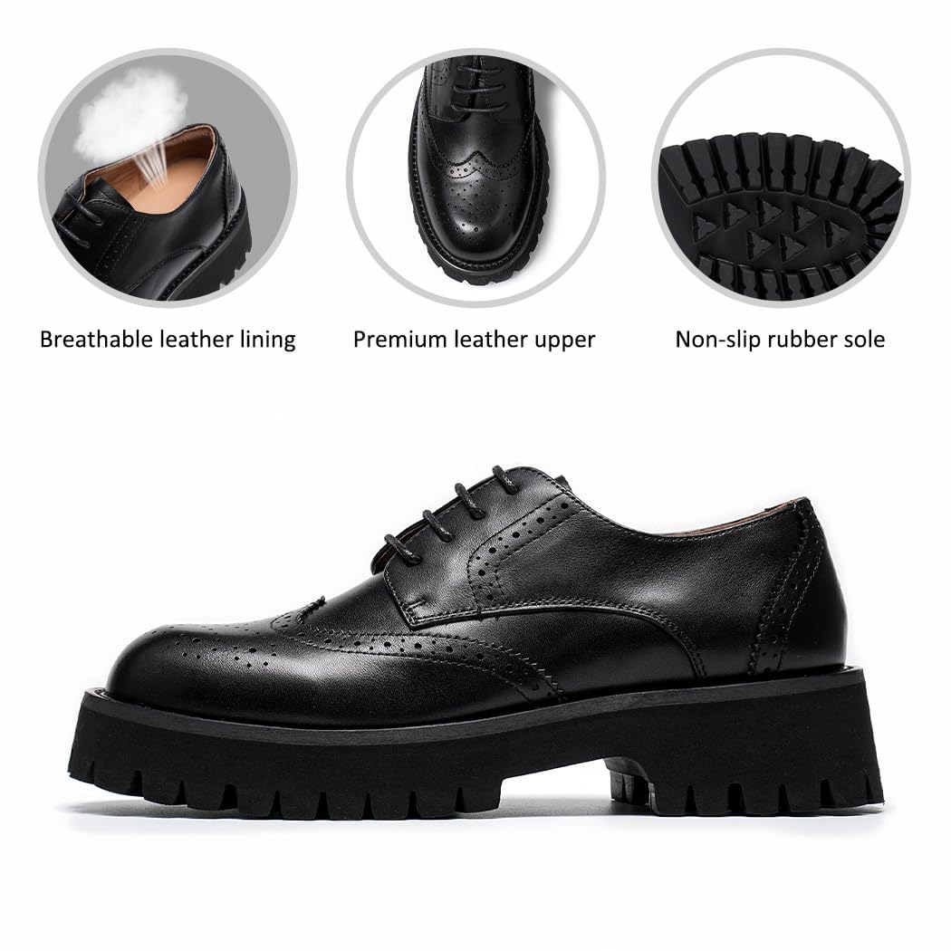 BEAU TODAY Women's Platform Oxford Shoes - Chunky Leather Lace-Up Casual & Dress Shoes for Office Work | Comfortable Business Attire & Everyday Wear