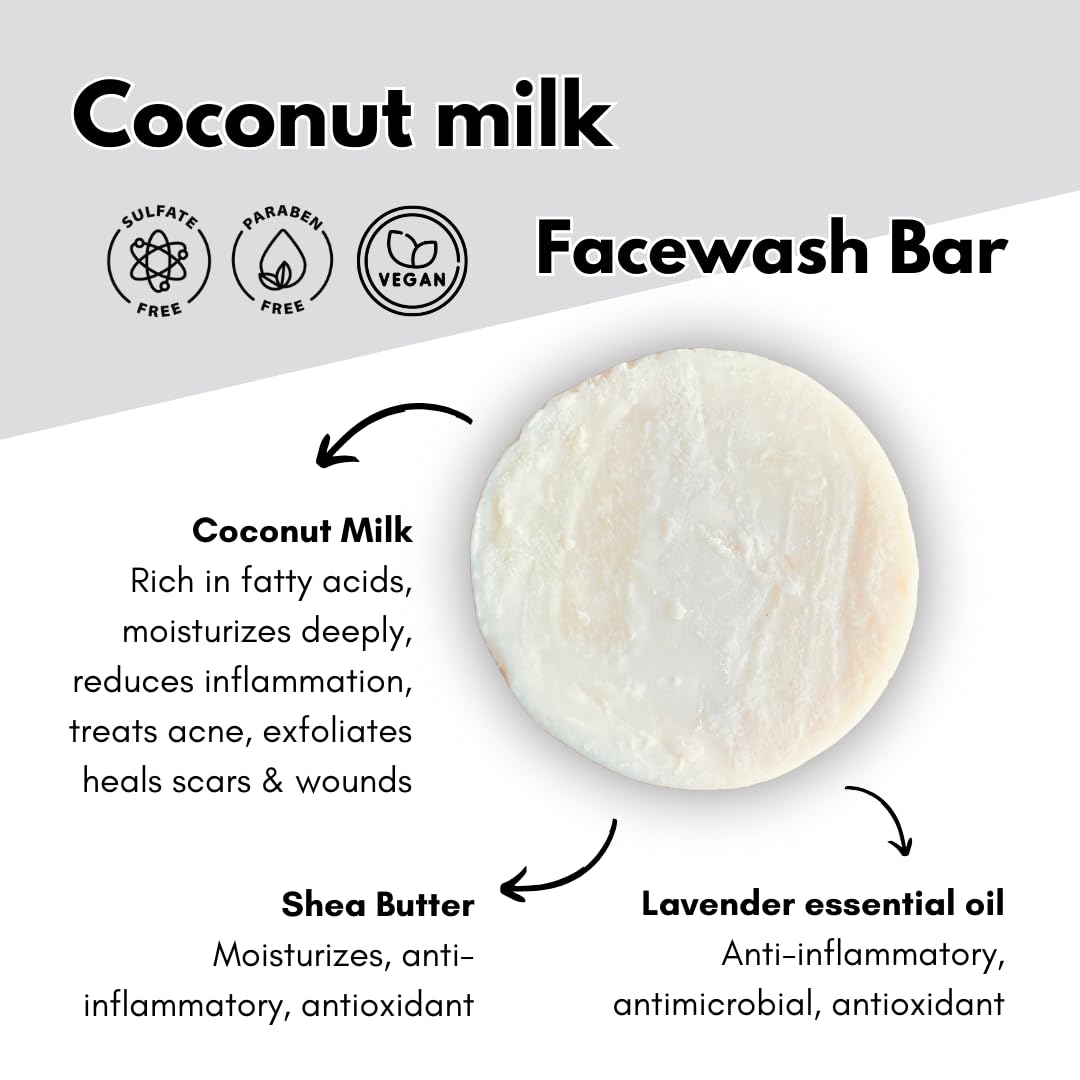 Arani Eco Coconut Milk Face Wash Bar for Dry & Sensitive Skin - Sulfate Free, Paraben Free, Plastic Free - Gentle Cleansing for Daily Skincare Routine