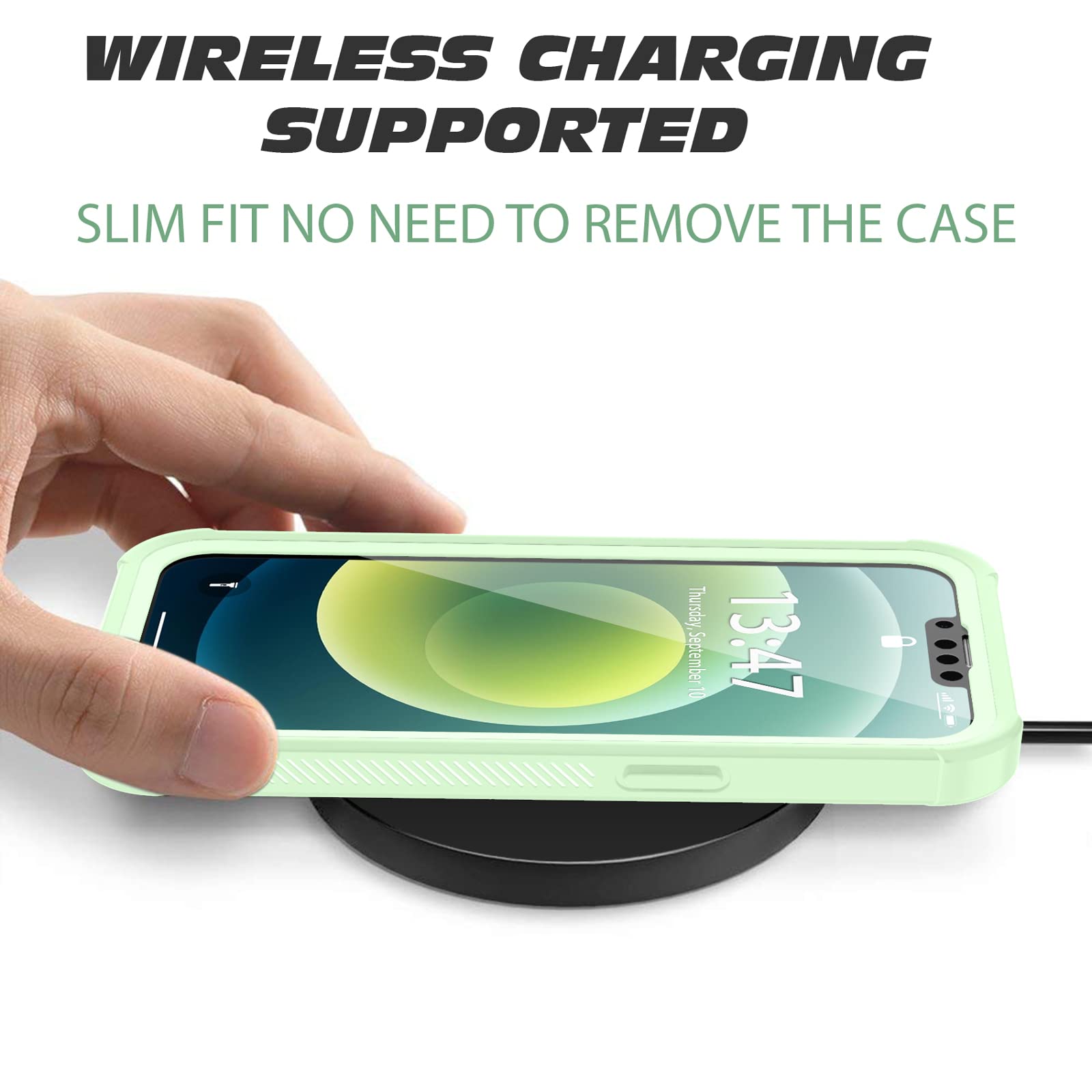 Premium Clear Shockproof iPhone 13 Case (6.1 Inch) - Slim Full Body Bumper with Built-in Screen Protector | Dustproof & Lightweight Cover | Green | Perfect for Outdoor Activities, Travel & Daily Protection