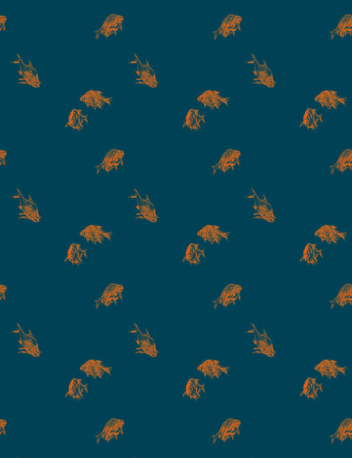 Nathan Turner Indigo 'Goldfish' Wallpaper - Premium Peel & Stick Wallpaper for Home Decor, Living Room, Bedroom, Nursery | Easy to Install & Removable