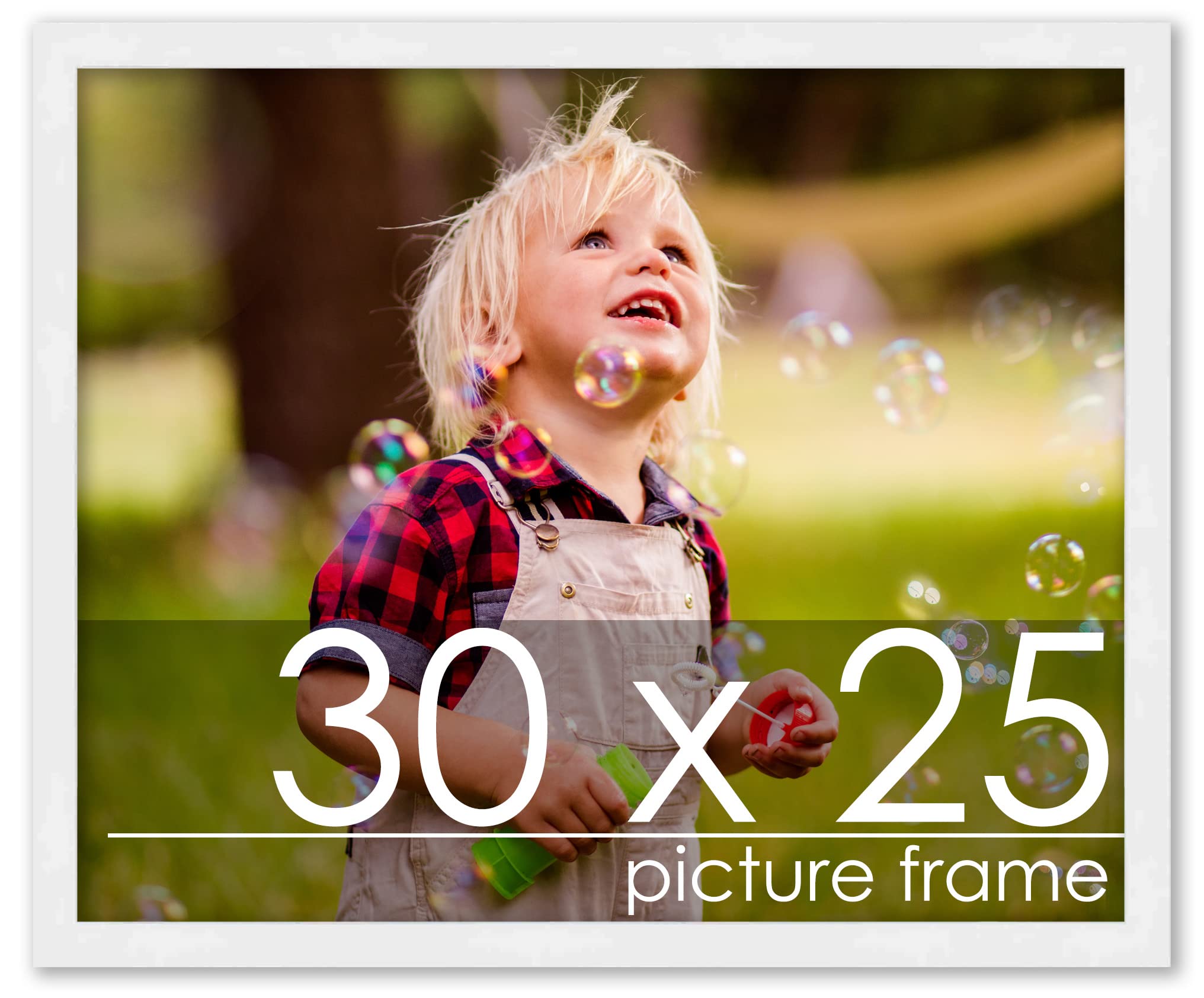 30x25 Contemporary White Wood Picture Frame with UV Acrylic & Foam Board Backing - Complete Wall Decor Set for Posters, Photos & Artwork - Perfect for Home, Office & Gallery Displays