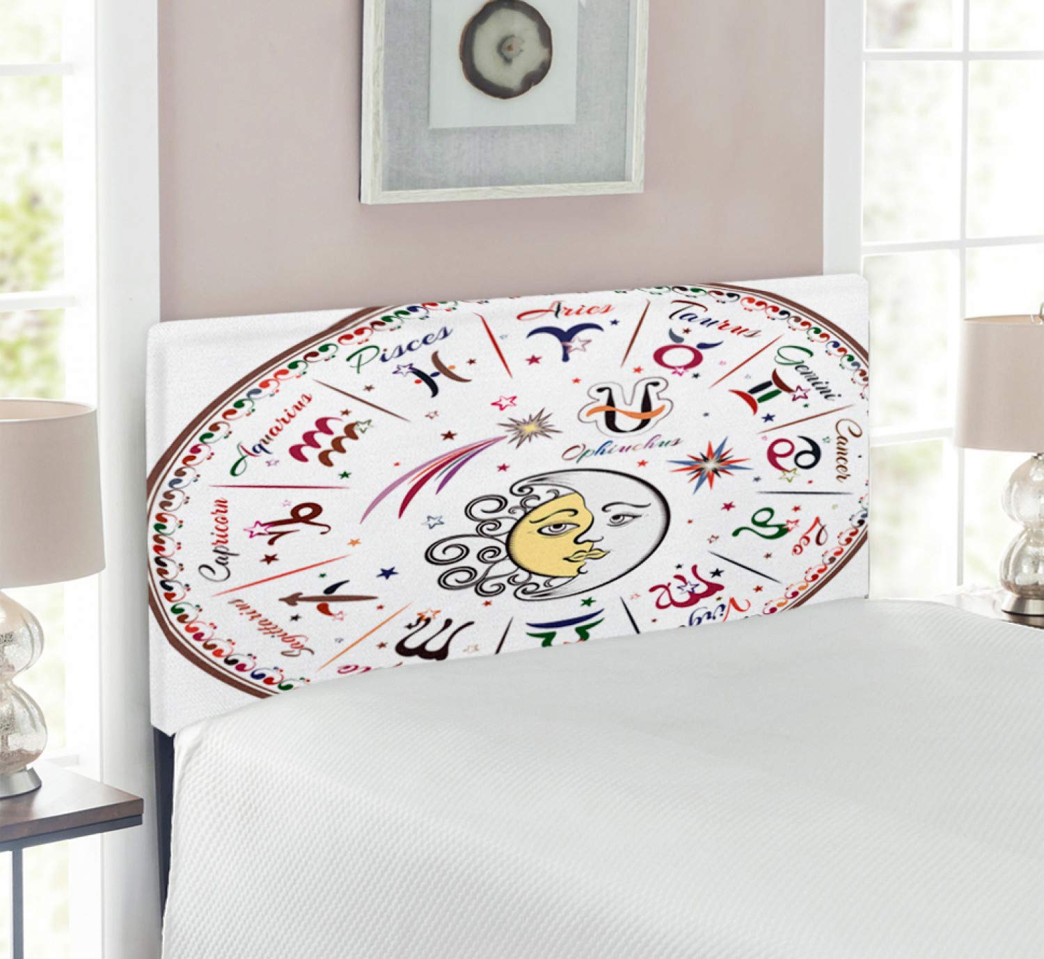 Ambesonne Zodiac Headboard - Colorful Astrology Map with Sun & Moon Design, Upholstered Metal Bed Headboard with Memory Foam for Twin Size Beds, Multicolor - Perfect for Astrology Lovers' Bedroom Decor & Celestial-Themed Home Styling