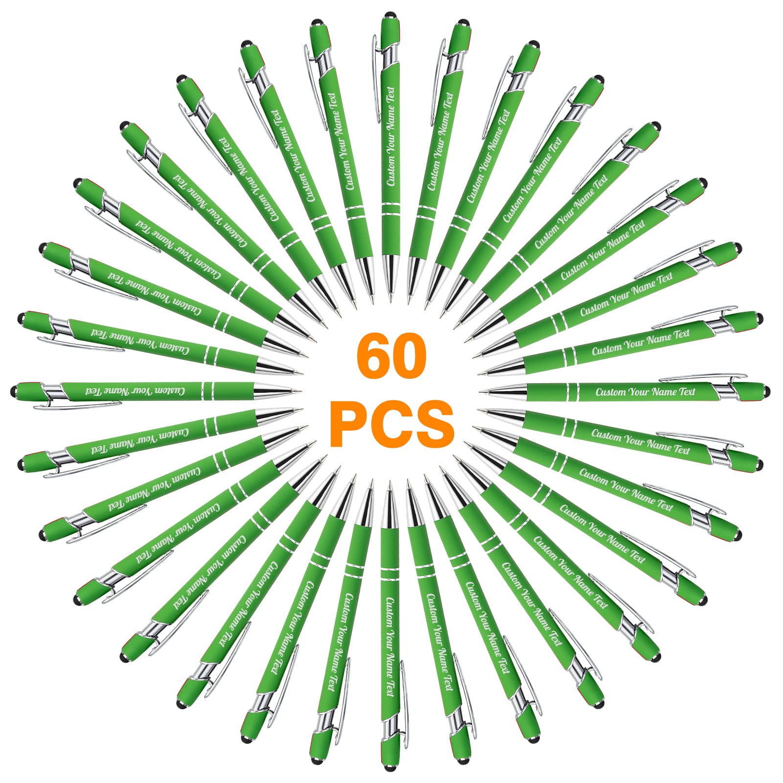60 Pack Personalized Custom Engraved Ballpoint Pens with Business Name, Logo & Message - Soft Black Ink Stylus Touch Metal Office Pens - Bulk Promotional Gifts for Anniversaries, Graduations, Birthdays - Perfect for Corporate Events, Employee Appreciation & Client Gifts