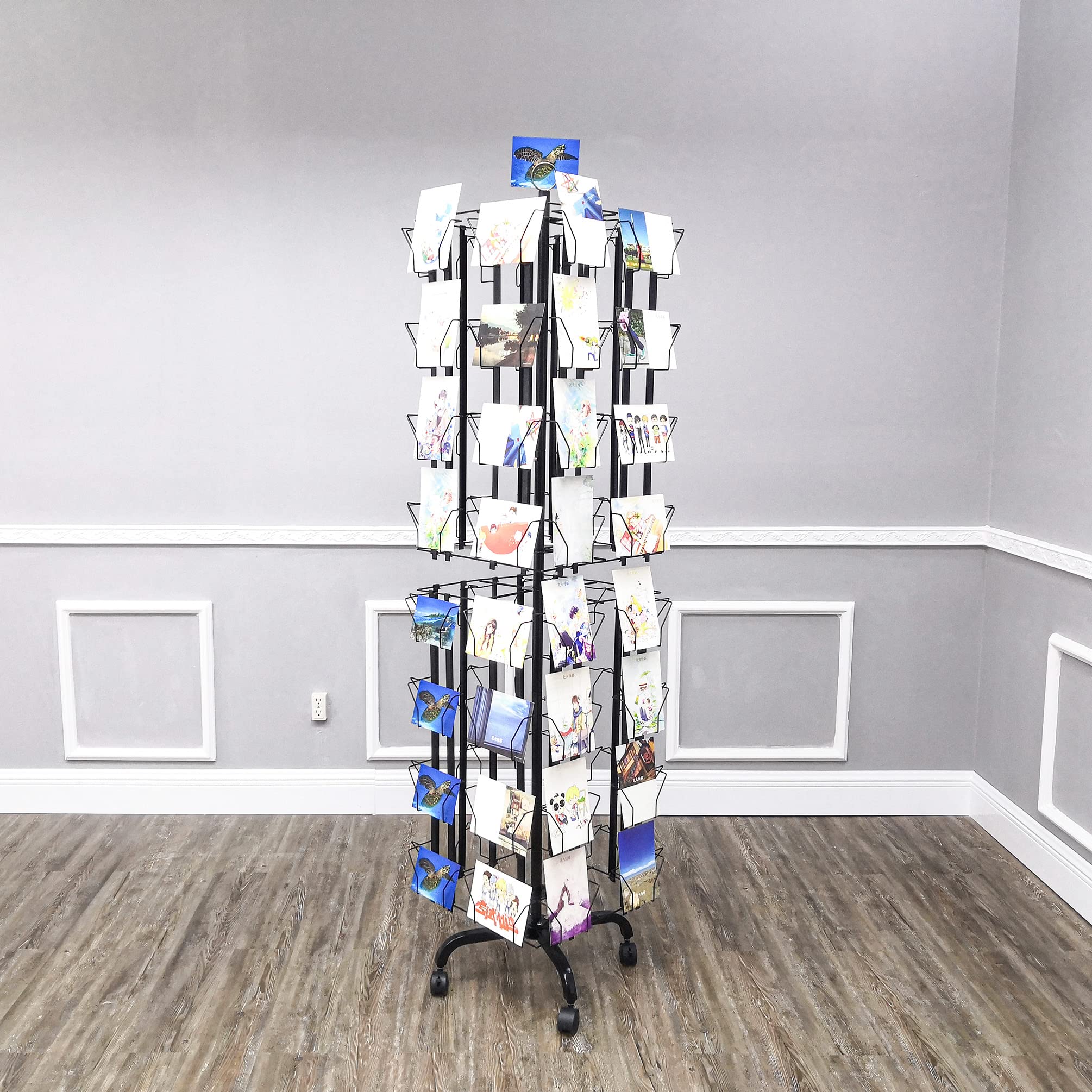 64-Pocket Adjustable Spinning Display Rack for Greeting Cards - 5x7, 7x5 up to 9.3